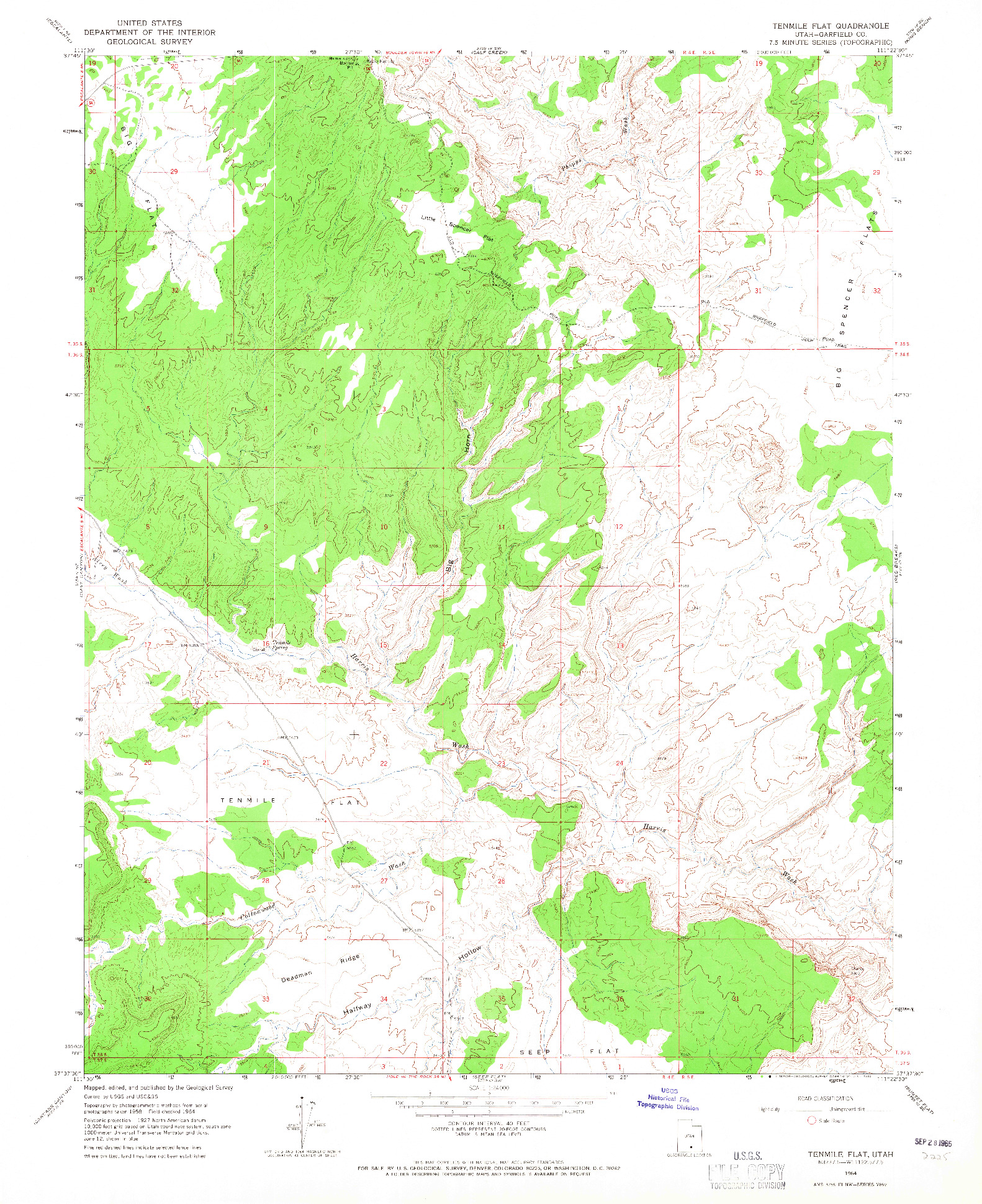 USGS 1:24000-SCALE QUADRANGLE FOR TENMILE FLAT, UT 1964