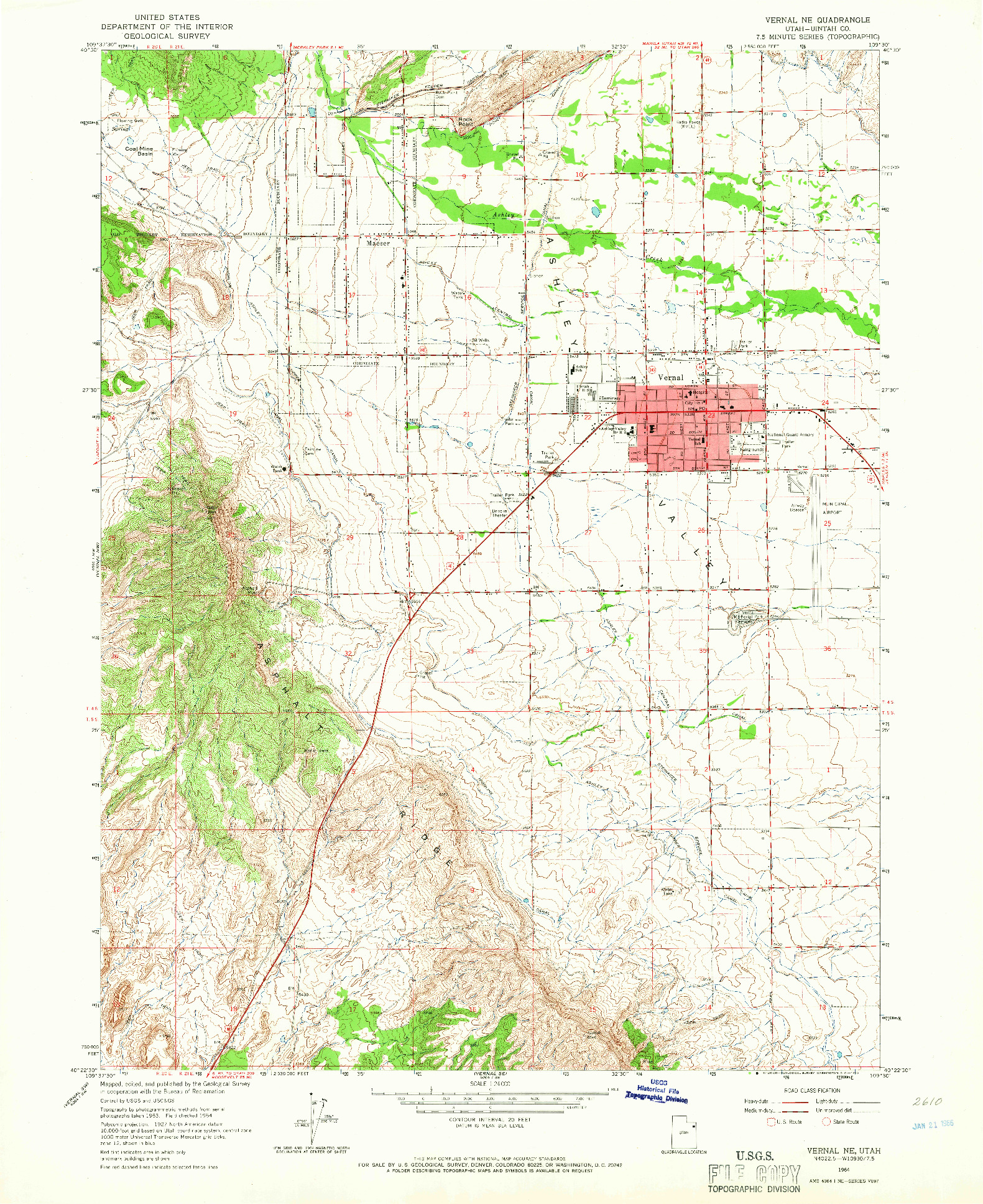 USGS 1:24000-SCALE QUADRANGLE FOR VERNAL NE, UT 1964