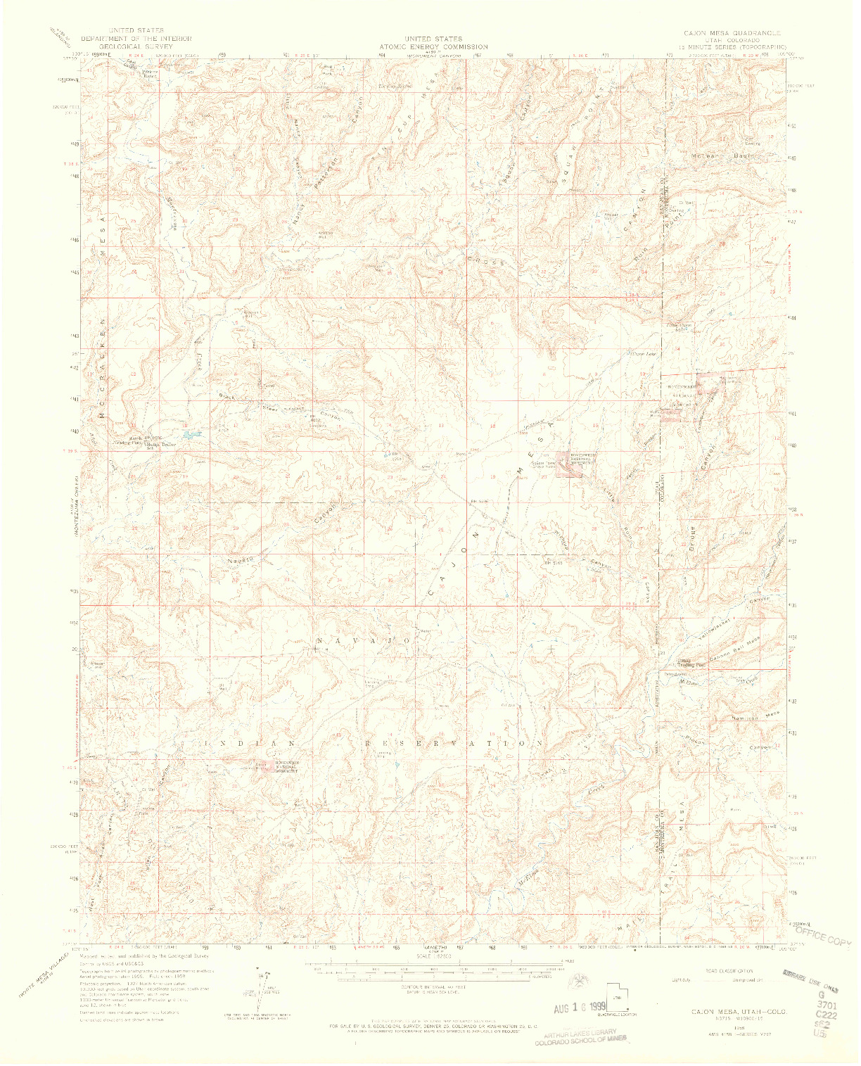 USGS 1:62500-SCALE QUADRANGLE FOR CAJON MESA, UT 1958