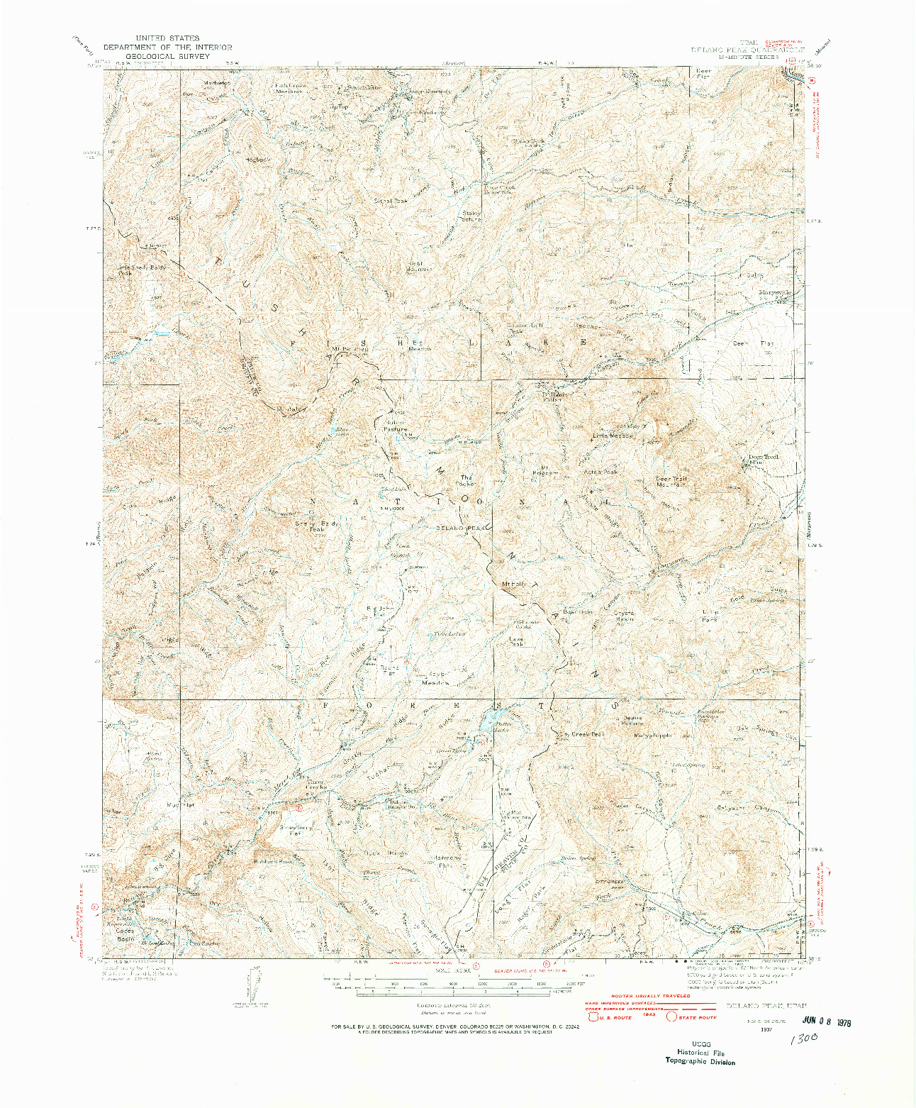 USGS 1:62500-SCALE QUADRANGLE FOR DELANO PEAK, UT 1937