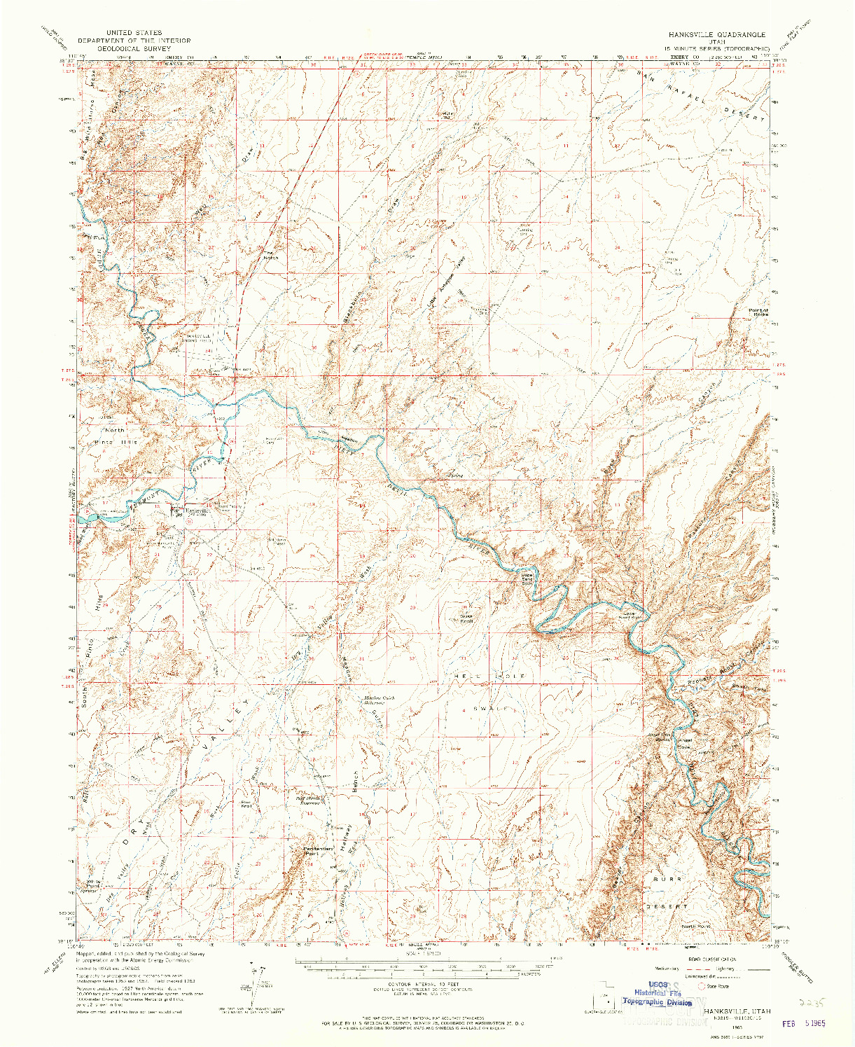 USGS 1:62500-SCALE QUADRANGLE FOR HANKSVILLE, UT 1963