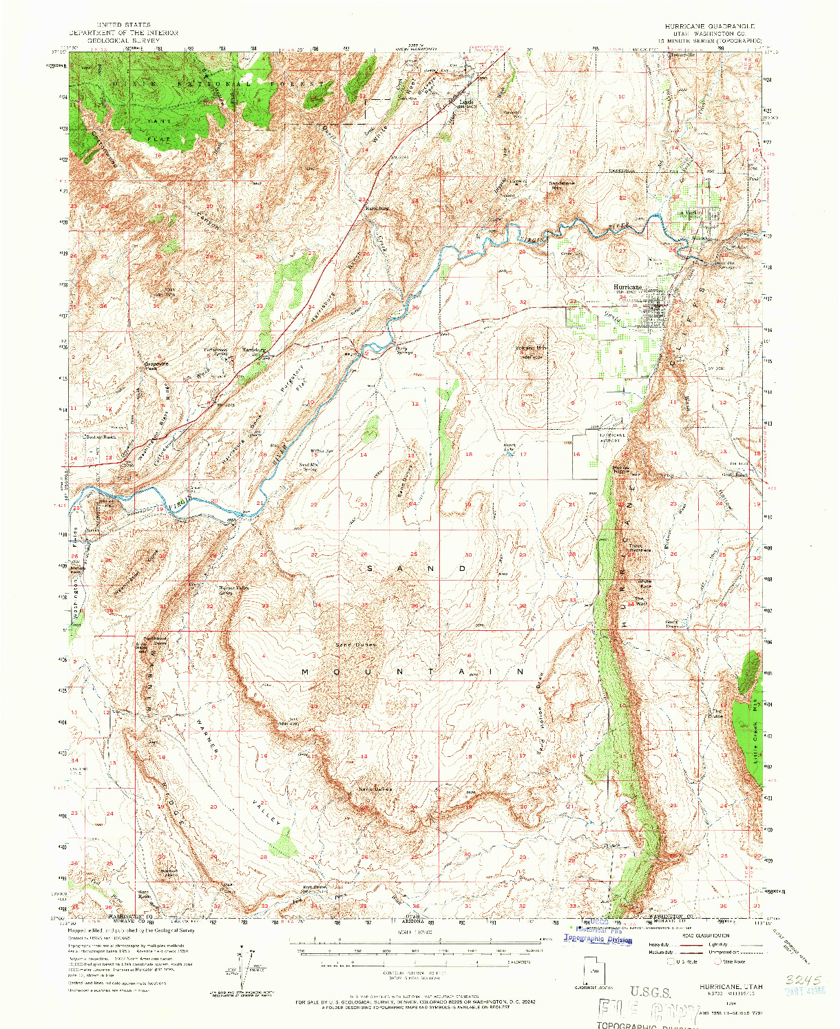 USGS 1:62500-SCALE QUADRANGLE FOR HURRICANE, UT 1954