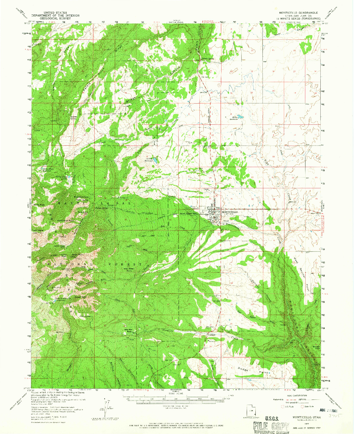 USGS 1:62500-SCALE QUADRANGLE FOR MONTICELLO, UT 1957