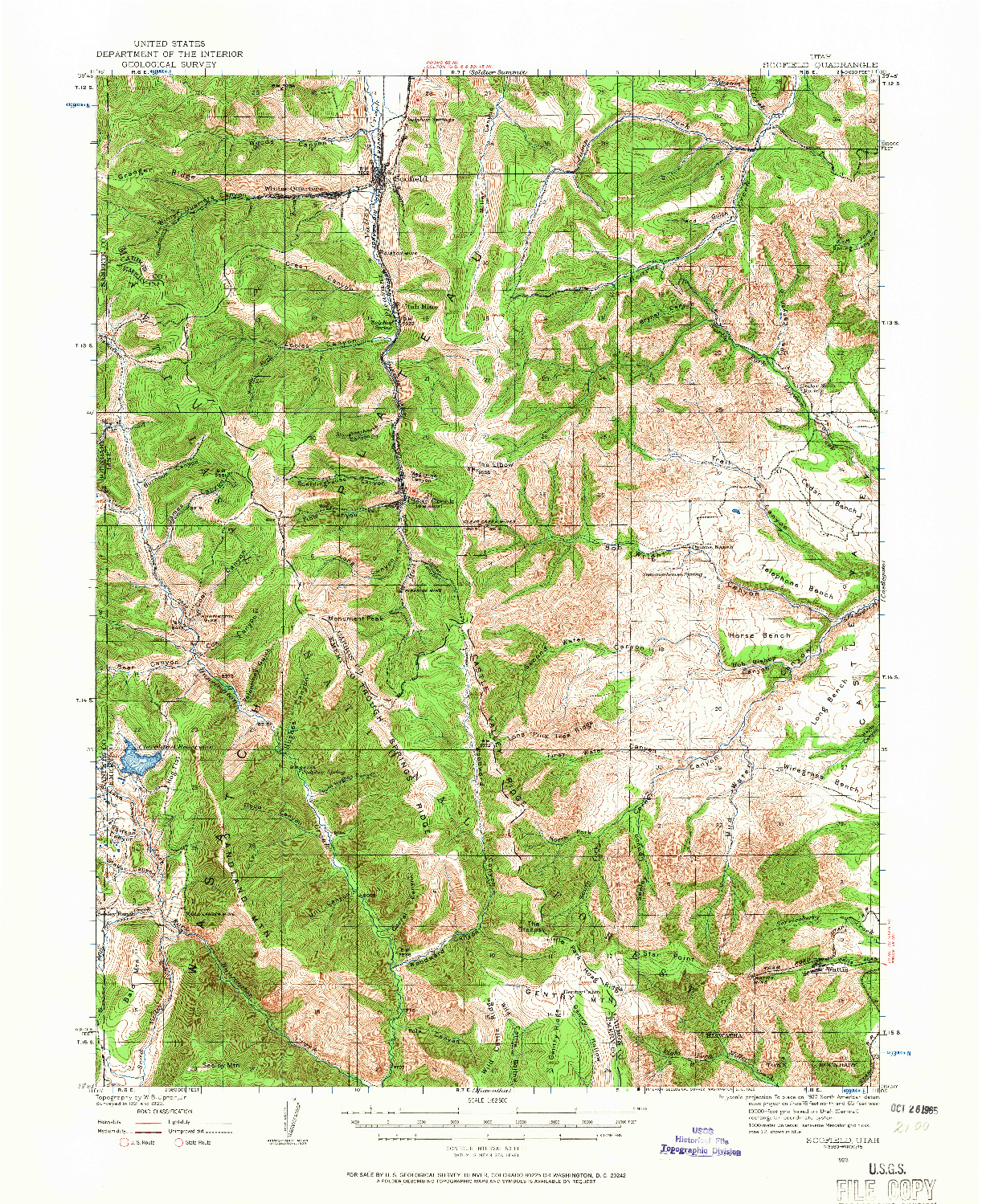 USGS 1:62500-SCALE QUADRANGLE FOR SCOFIELD, UT 1923