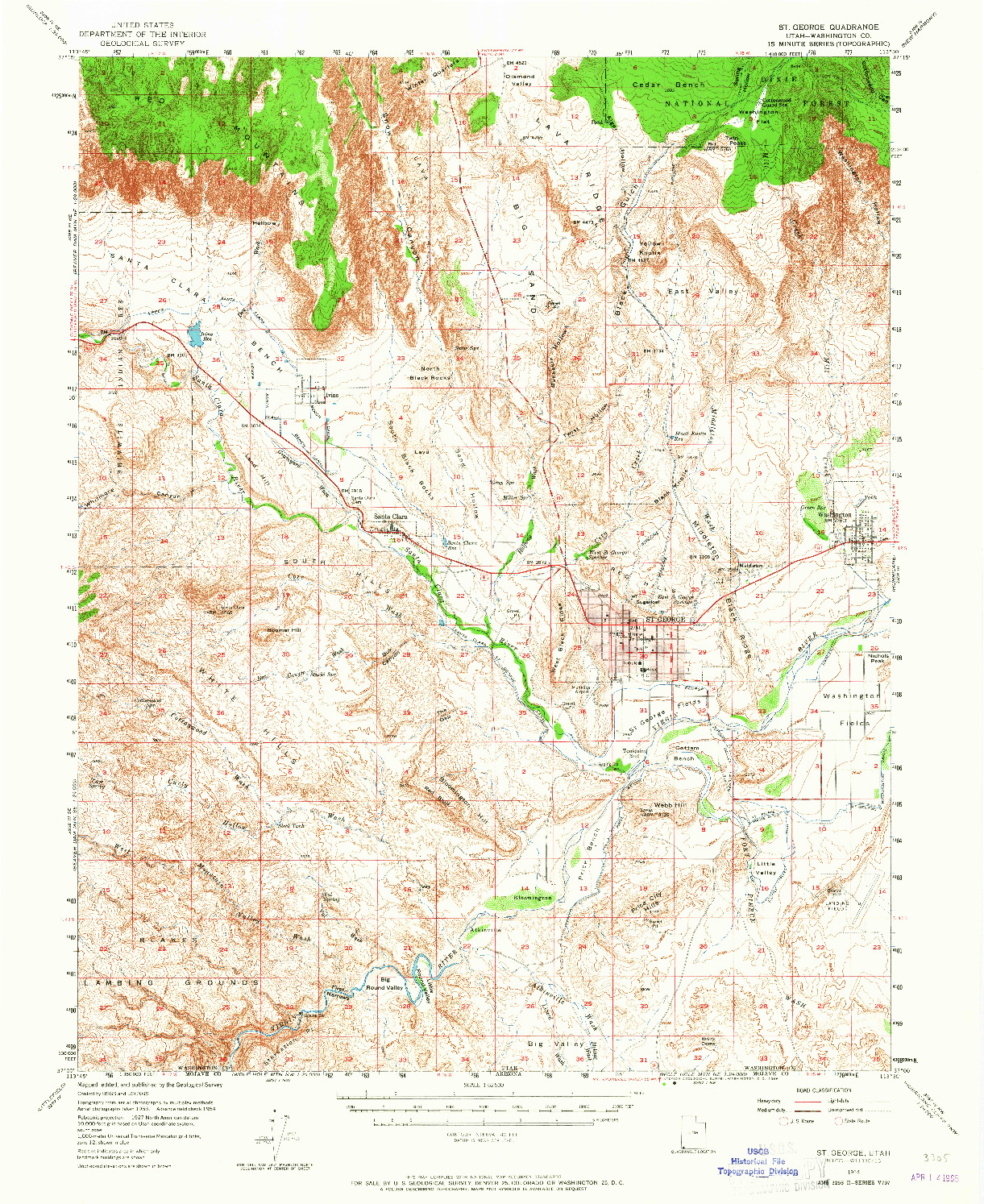 USGS 1:62500-SCALE QUADRANGLE FOR ST. GEORGE, UT 1954