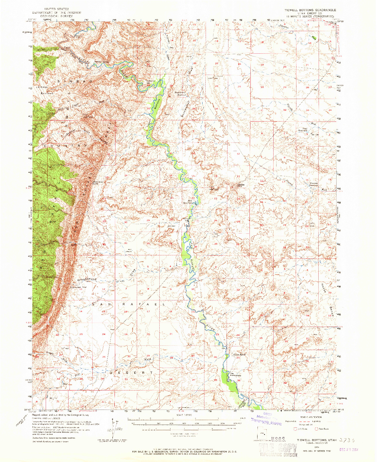 USGS 1:62500-SCALE QUADRANGLE FOR TIDWELL BOTTOMS, UT 1954
