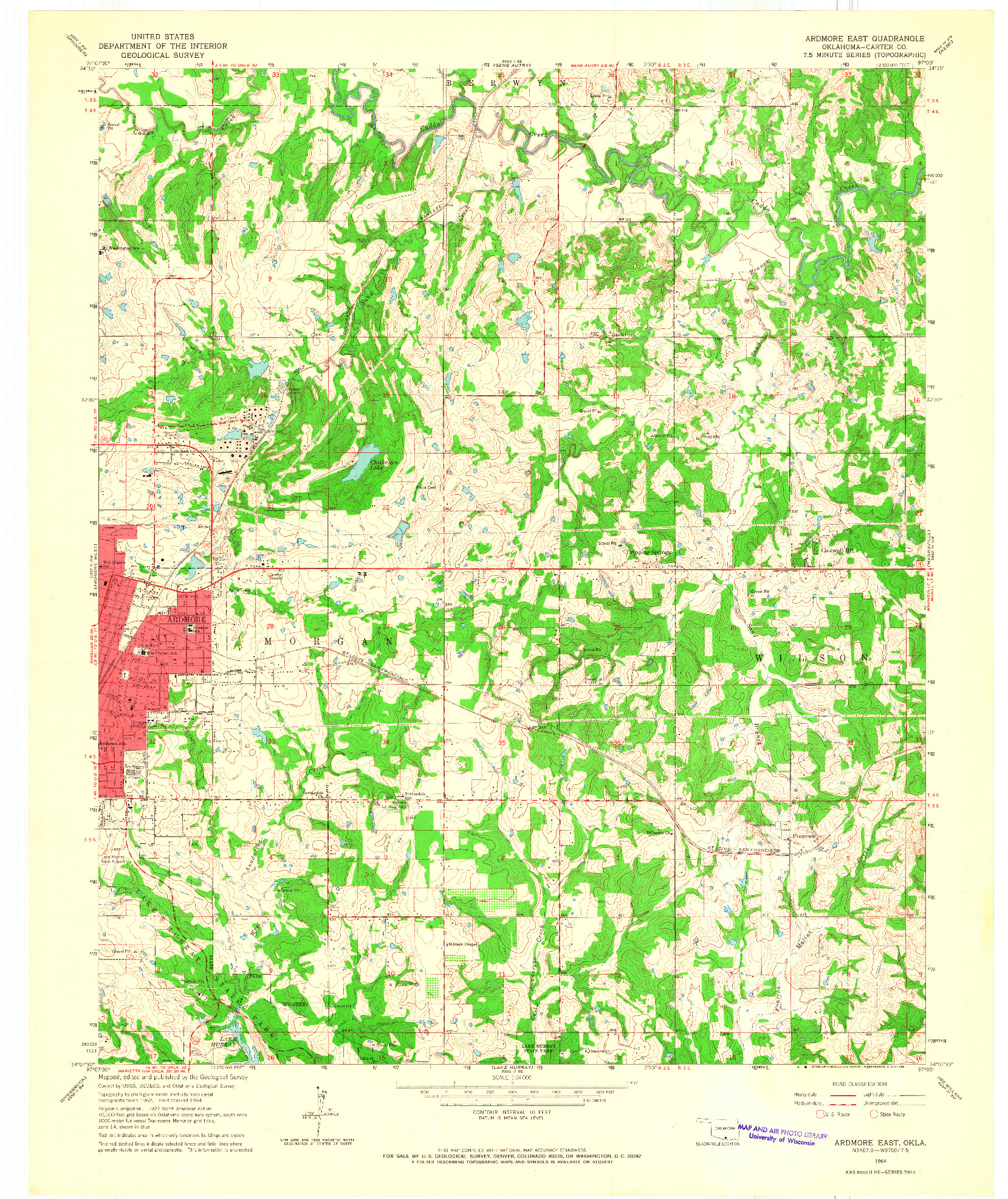 USGS 1:24000-SCALE QUADRANGLE FOR ARDMORE EAST, OK 1964