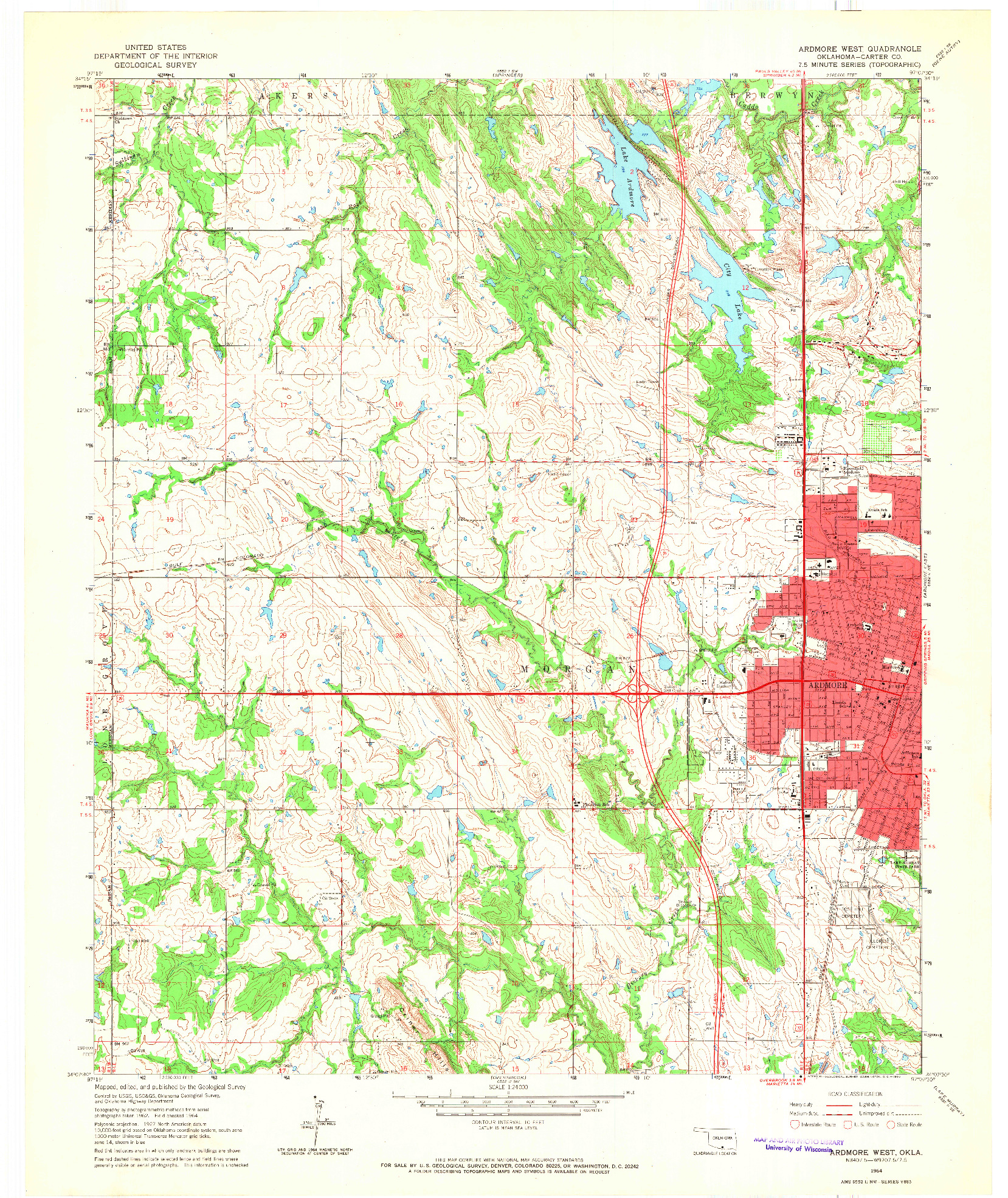 USGS 1:24000-SCALE QUADRANGLE FOR ARDMORE WEST, OK 1964