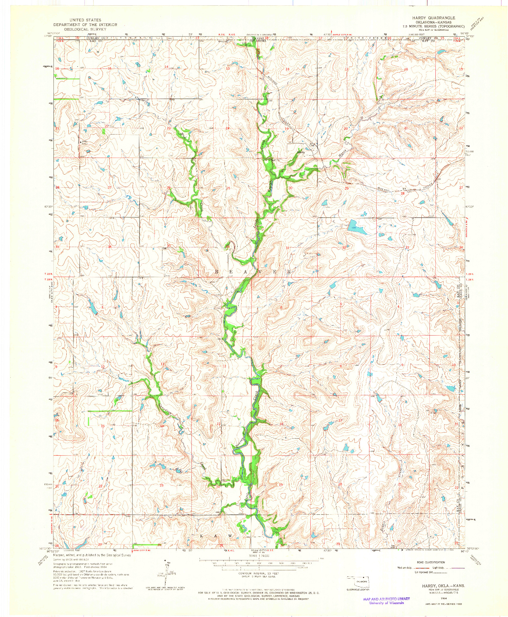 USGS 1:24000-SCALE QUADRANGLE FOR HARDY, OK 1964