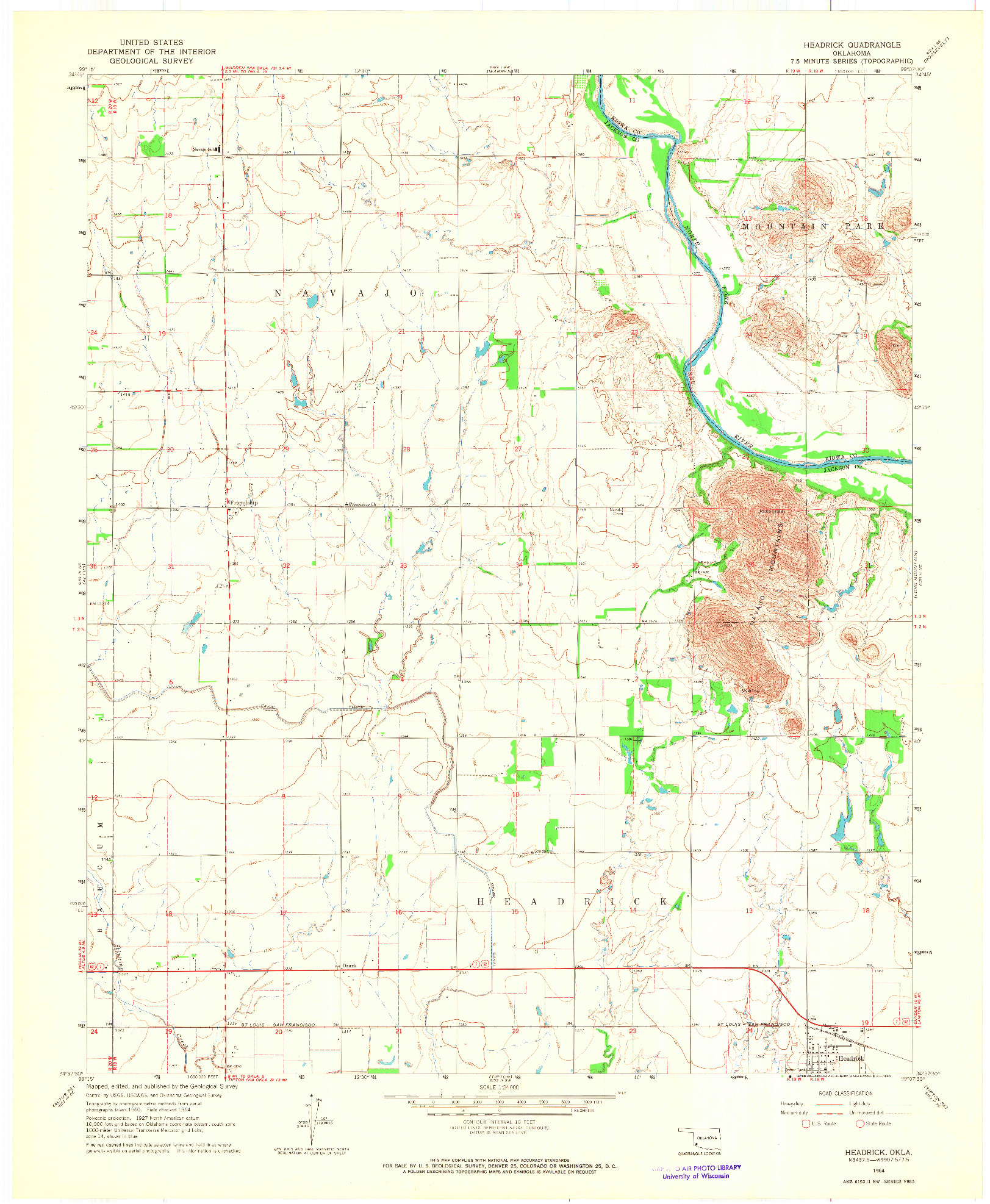 USGS 1:24000-SCALE QUADRANGLE FOR HEADRICK, OK 1964