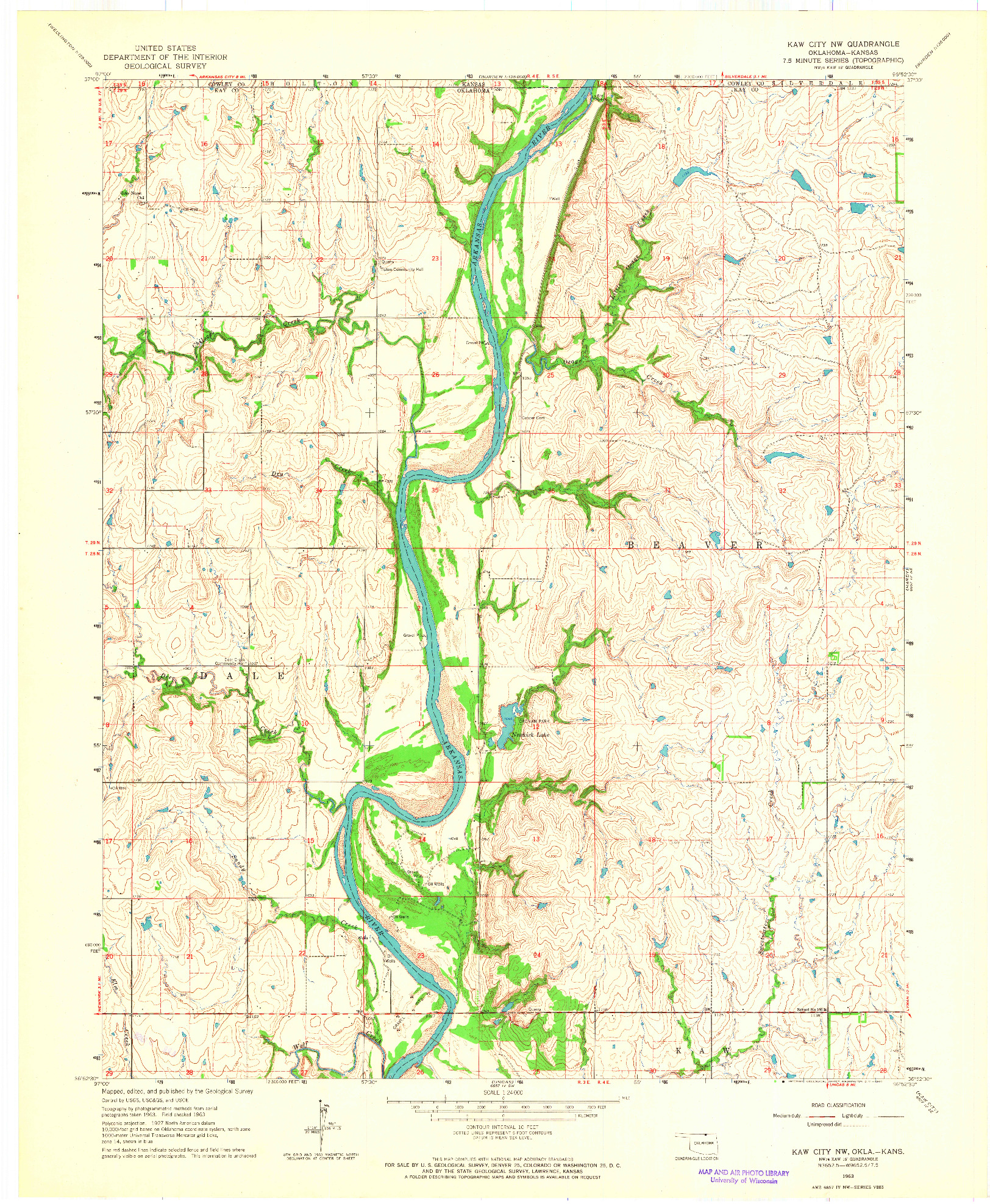 USGS 1:24000-SCALE QUADRANGLE FOR KAW CITY NW, OK 1963