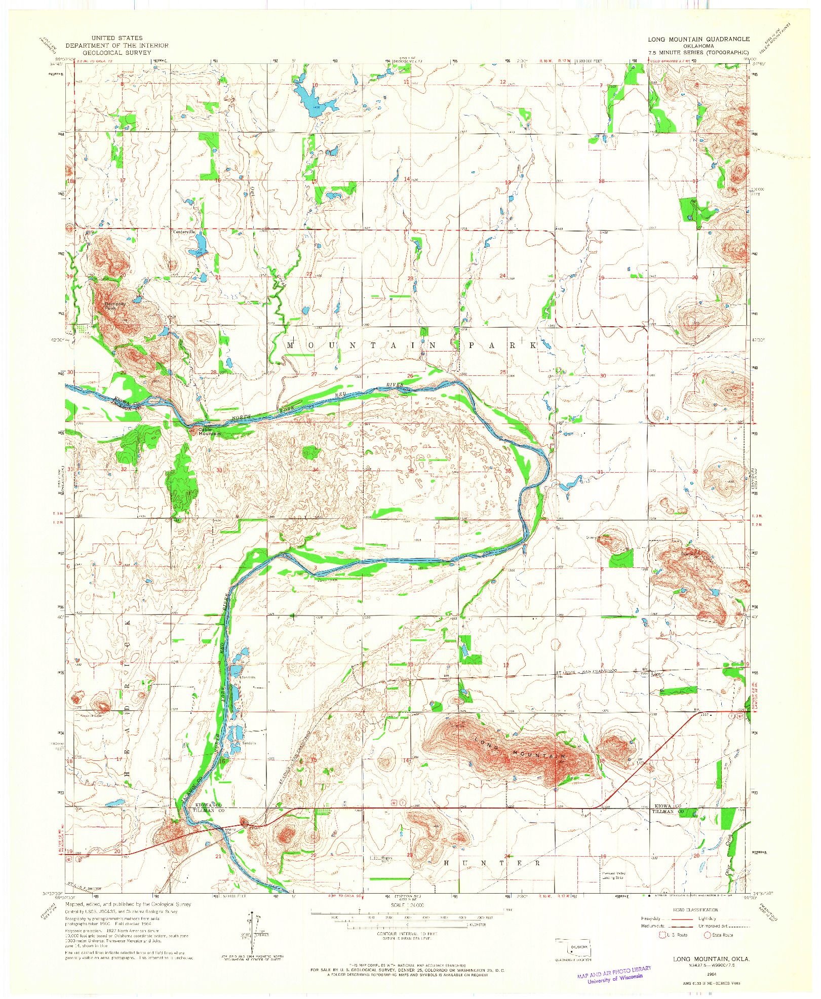 USGS 1:24000-SCALE QUADRANGLE FOR LONG MOUNTAIN, OK 1964