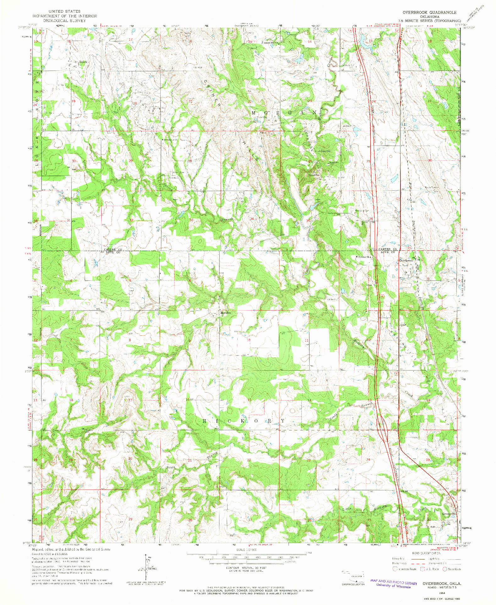 USGS 1:24000-SCALE QUADRANGLE FOR OVERBROOK, OK 1964