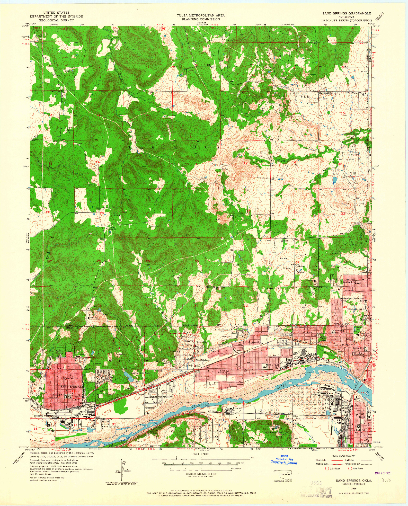 USGS 1:24000-SCALE QUADRANGLE FOR SAND SPRINGS, OK 1956