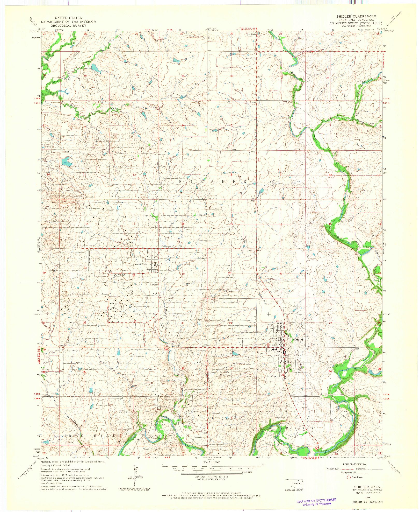 USGS 1:24000-SCALE QUADRANGLE FOR SHIDLER, OK 1964