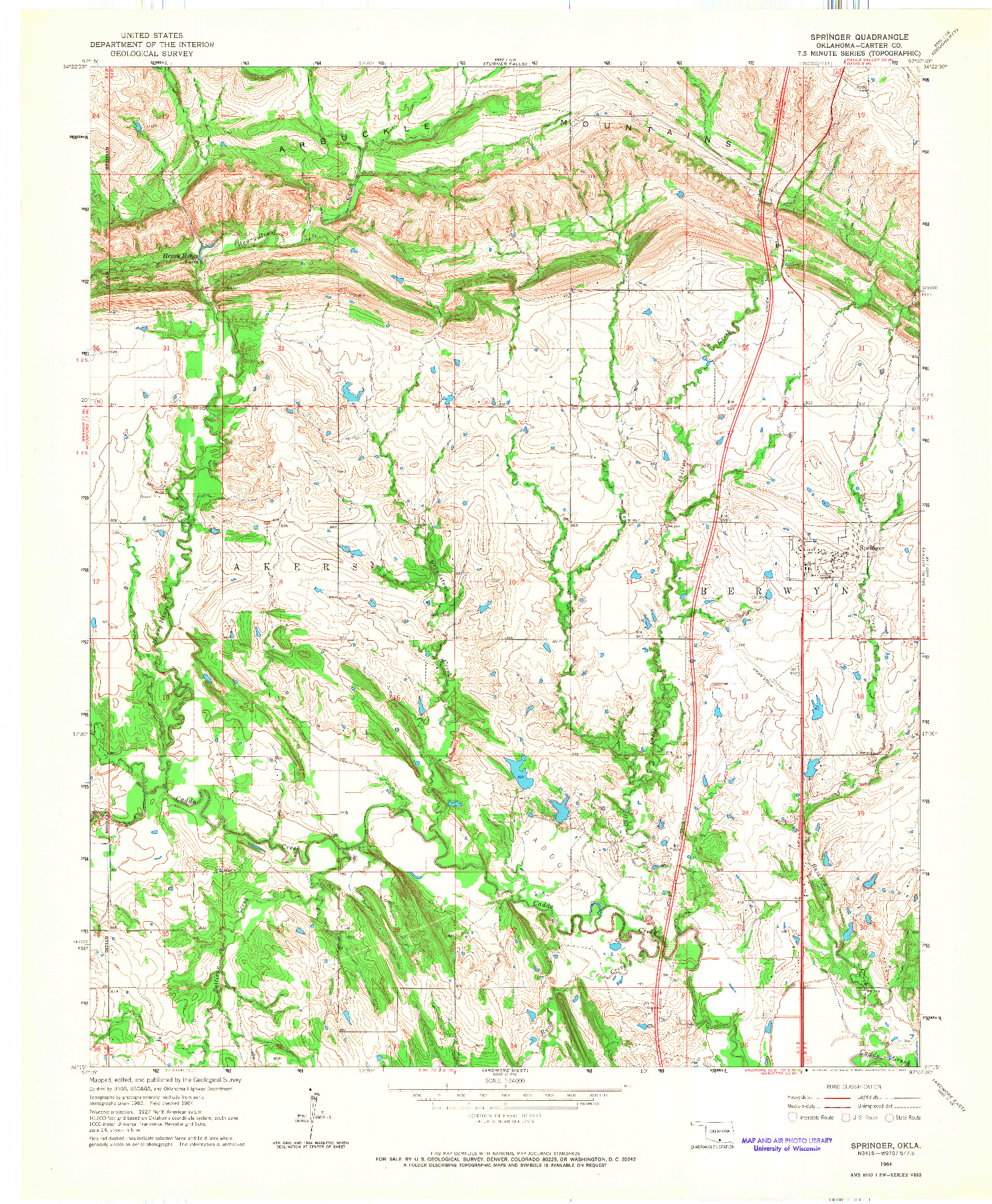 USGS 1:24000-SCALE QUADRANGLE FOR SPRINGER, OK 1964