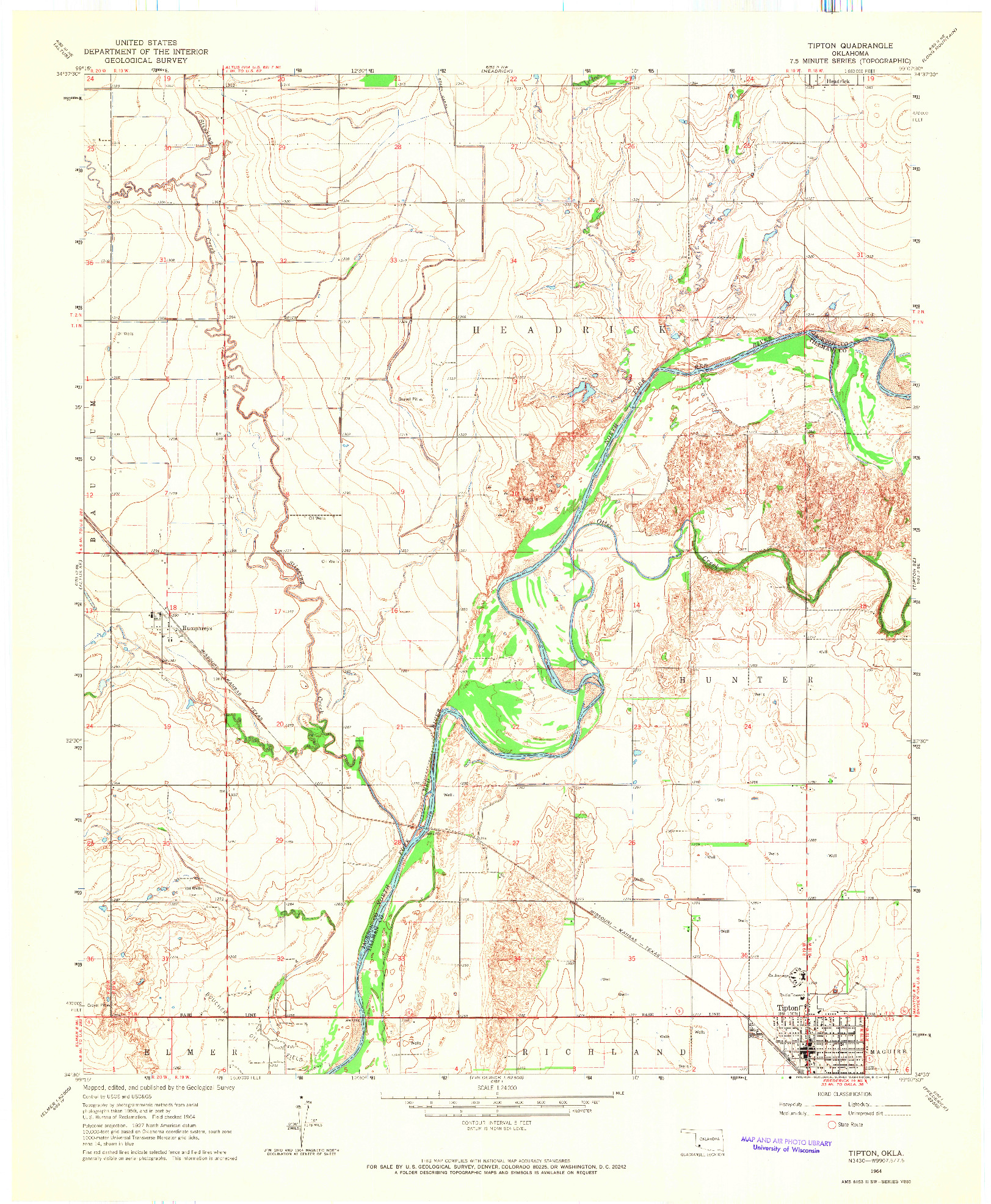 USGS 1:24000-SCALE QUADRANGLE FOR TIPTON, OK 1964