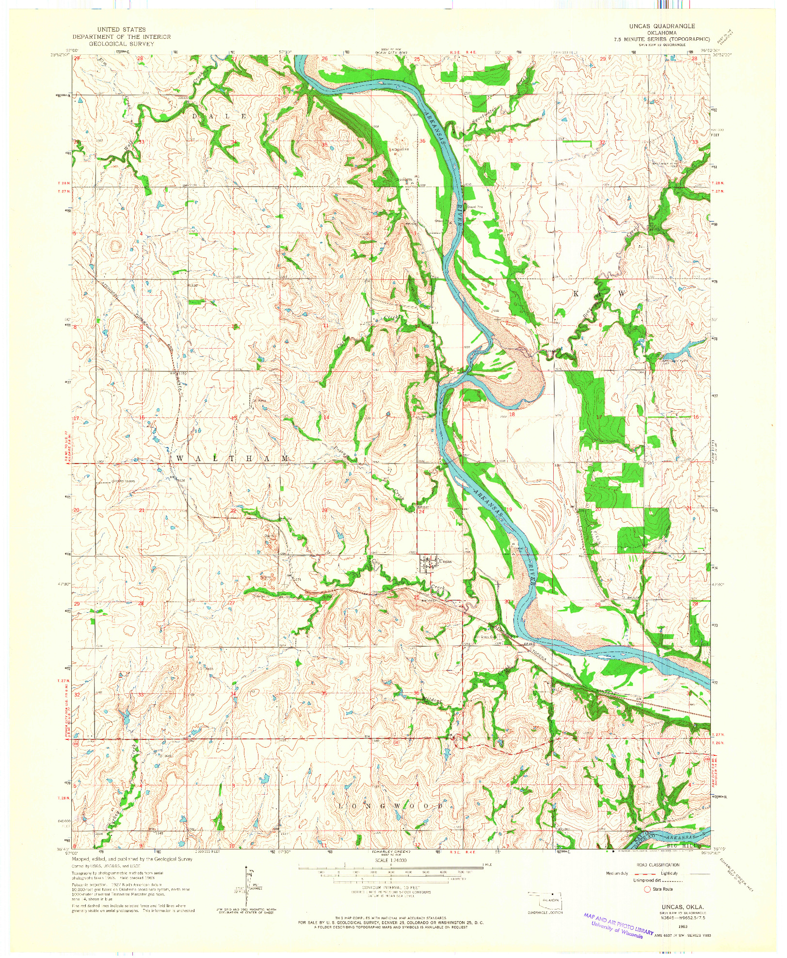 USGS 1:24000-SCALE QUADRANGLE FOR UNCAS, OK 1963