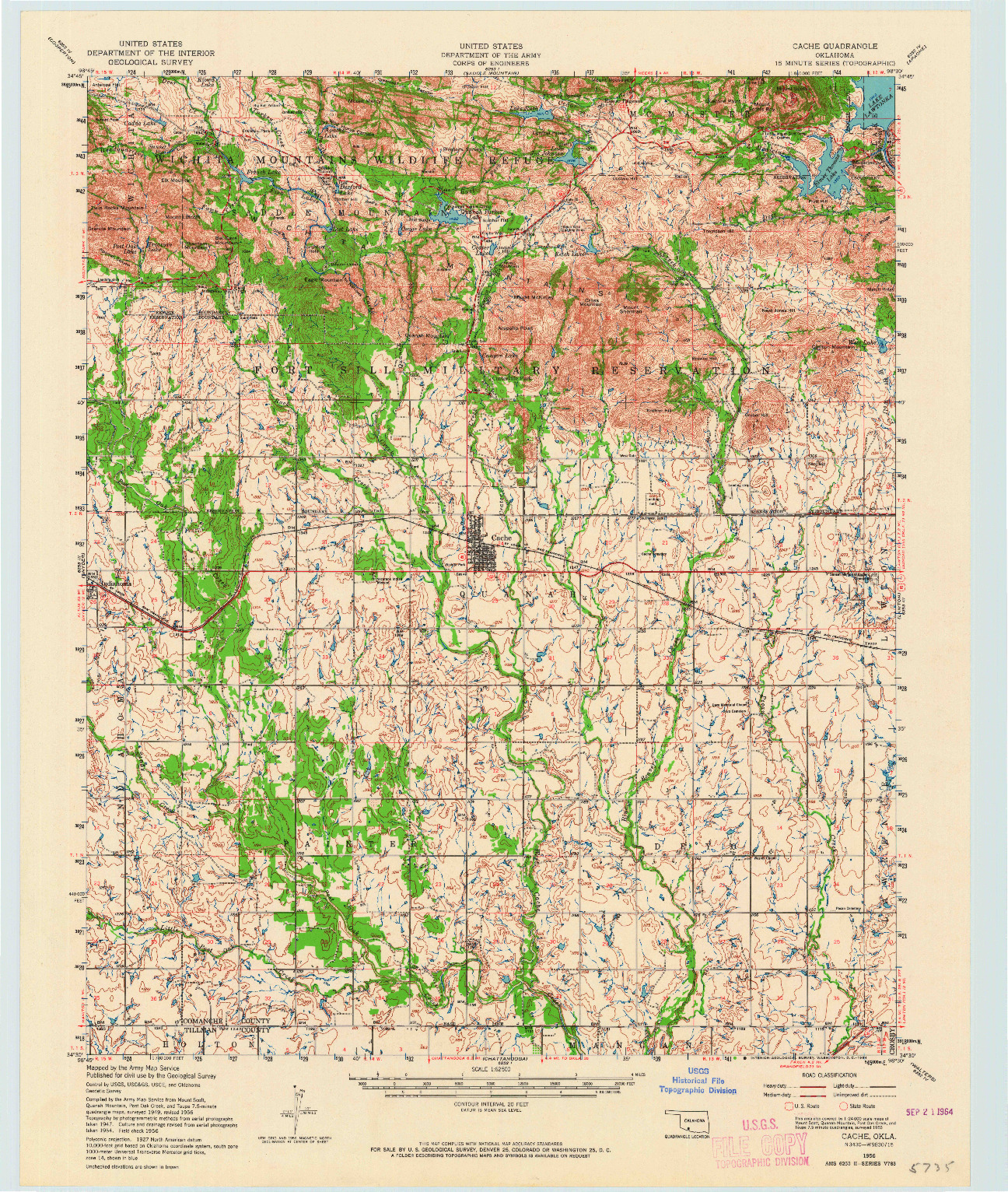 USGS 1:62500-SCALE QUADRANGLE FOR CACHE, OK 1956