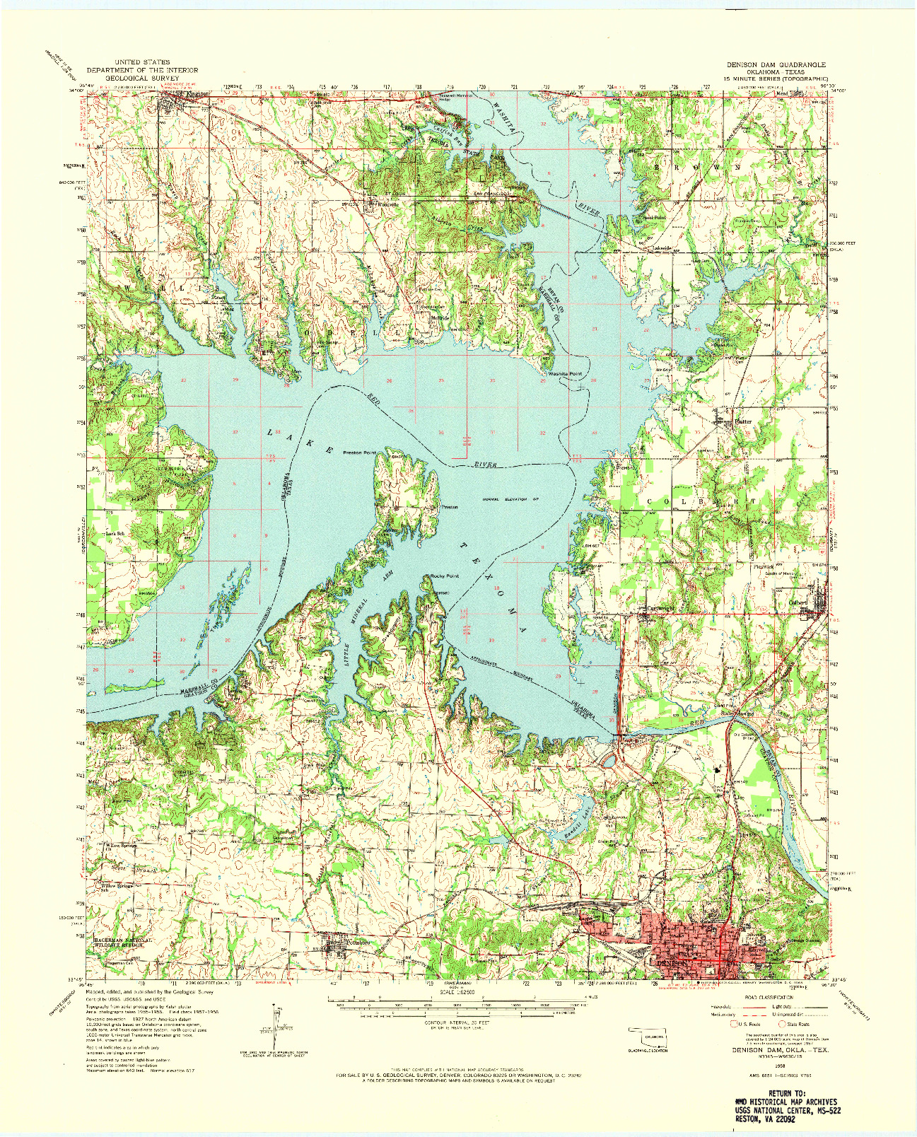 USGS 1:62500-SCALE QUADRANGLE FOR DENISON DAM, OK 1958
