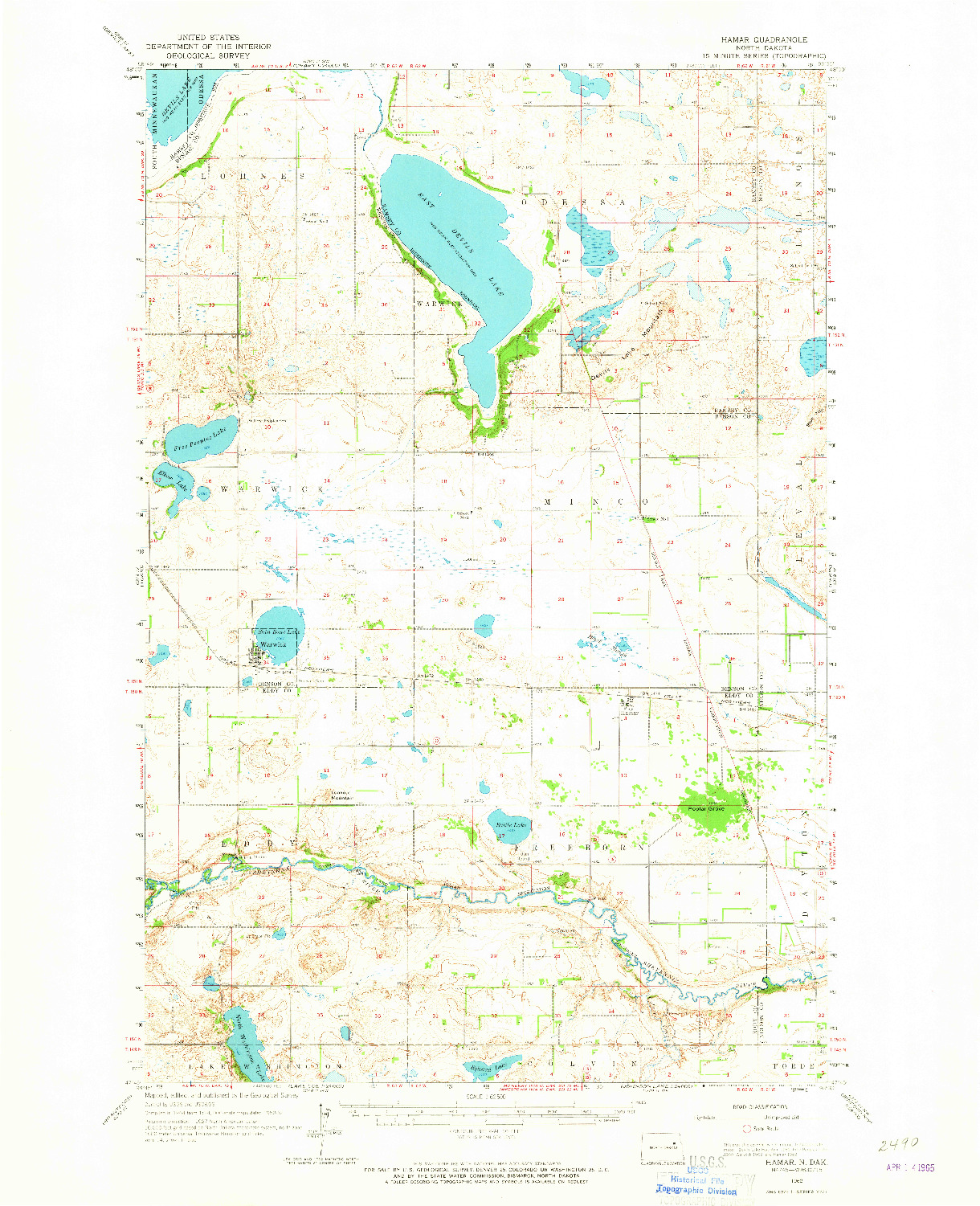 USGS 1:62500-SCALE QUADRANGLE FOR HAMAR, ND 1962