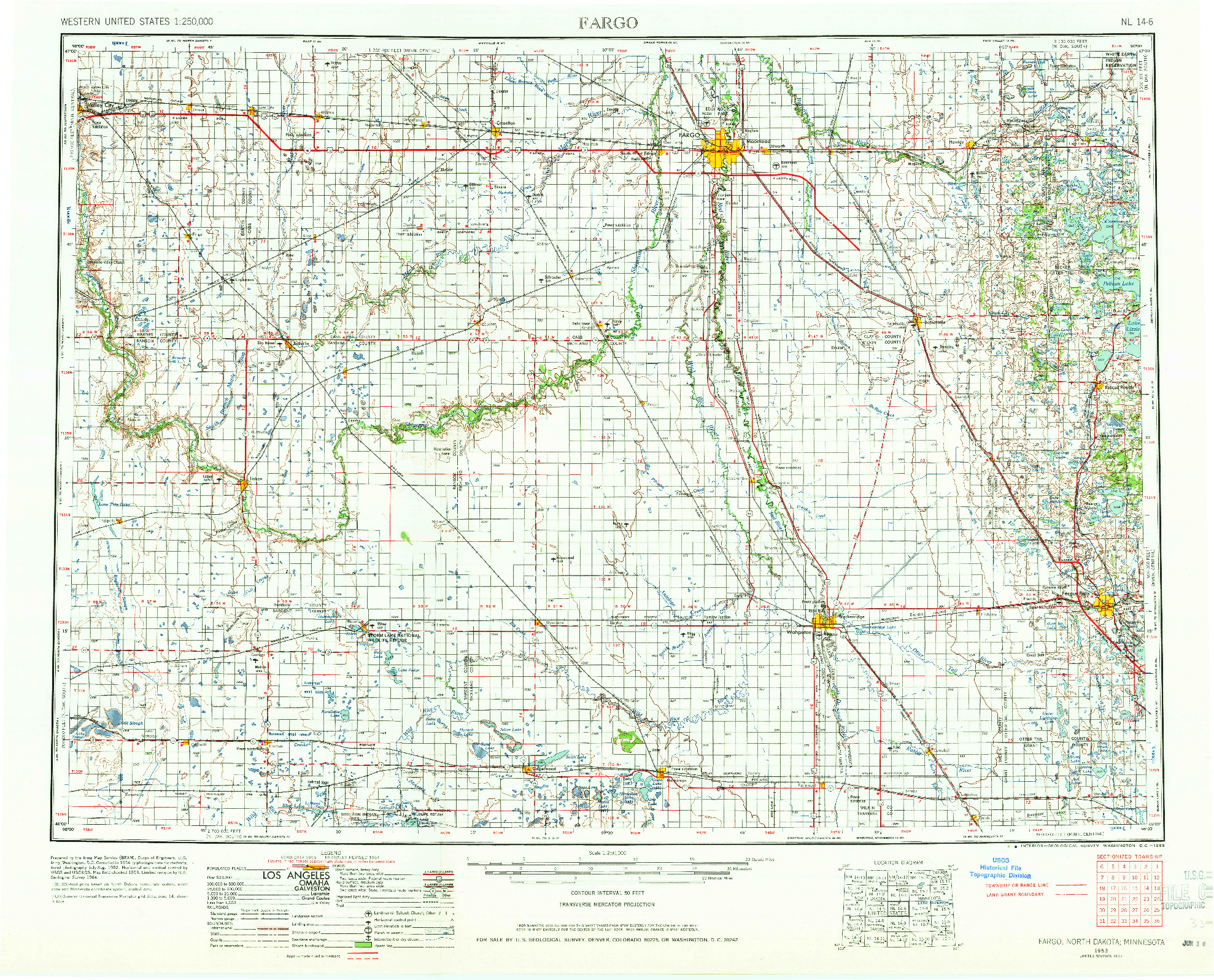 USGS 1:250000-SCALE QUADRANGLE FOR FARGO, ND 1953