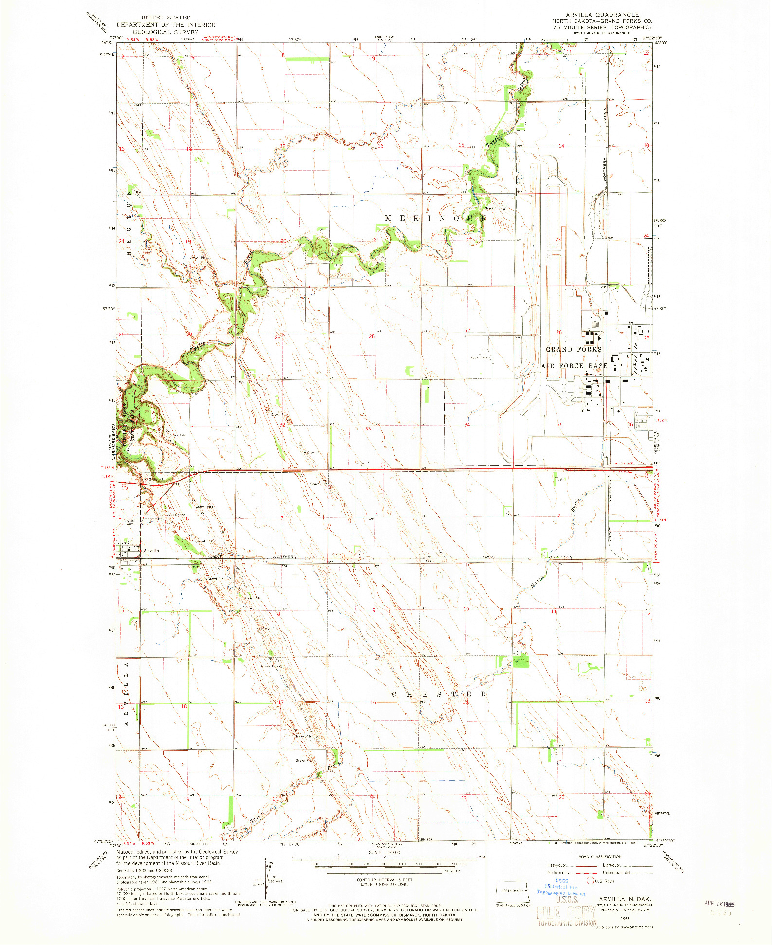 USGS 1:24000-SCALE QUADRANGLE FOR ARVILLA, ND 1963
