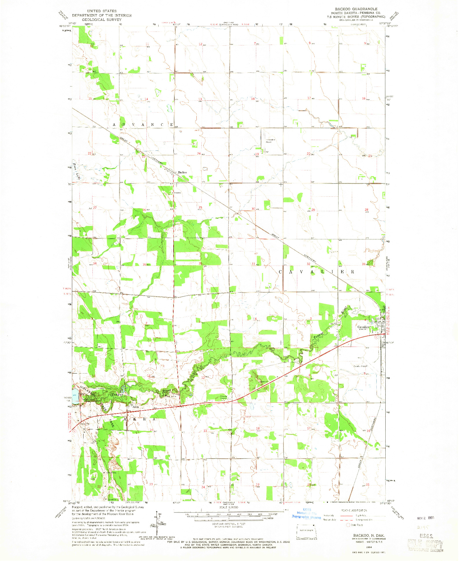 USGS 1:24000-SCALE QUADRANGLE FOR BACKOO, ND 1964