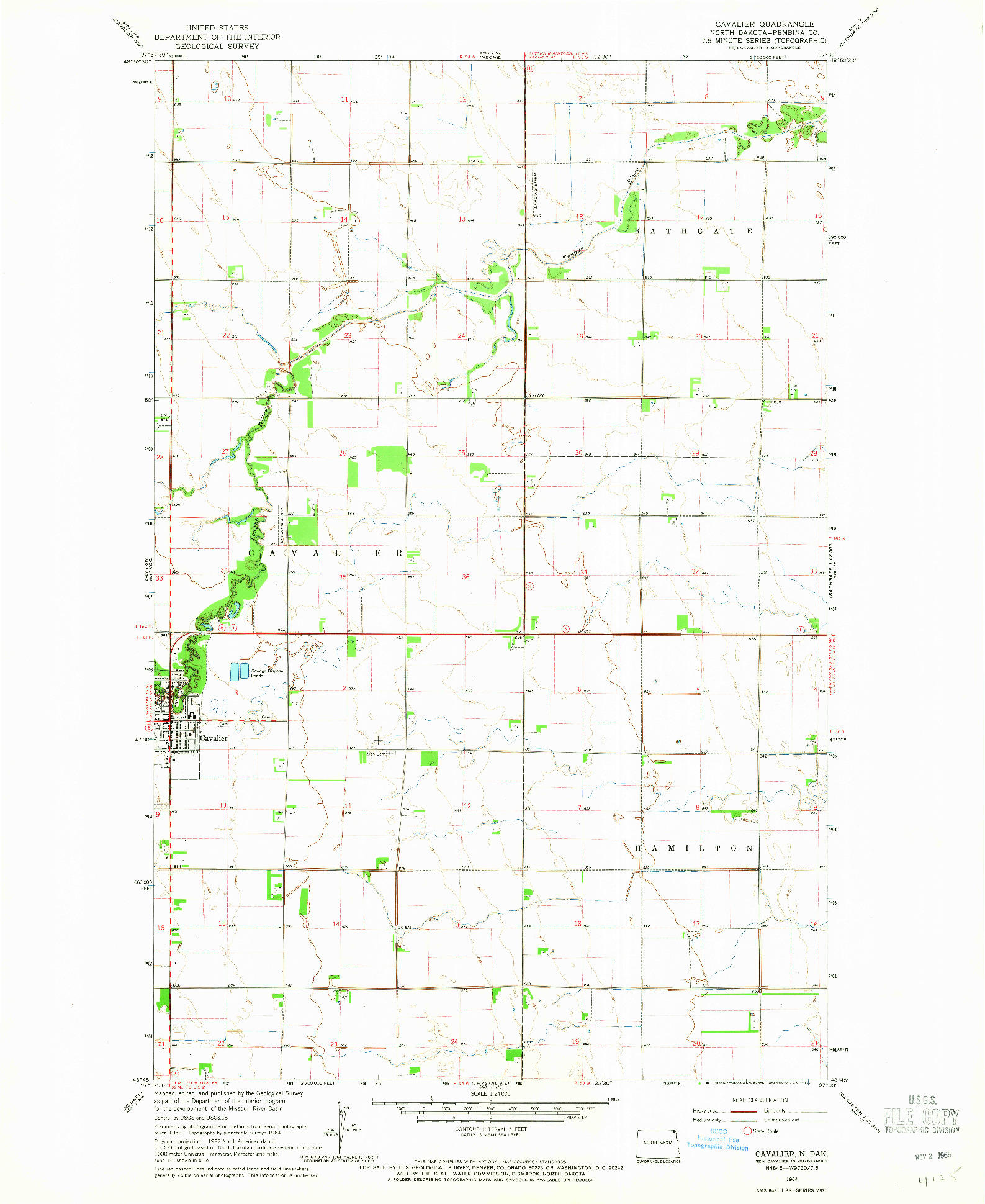 USGS 1:24000-SCALE QUADRANGLE FOR CAVALIER, ND 1964