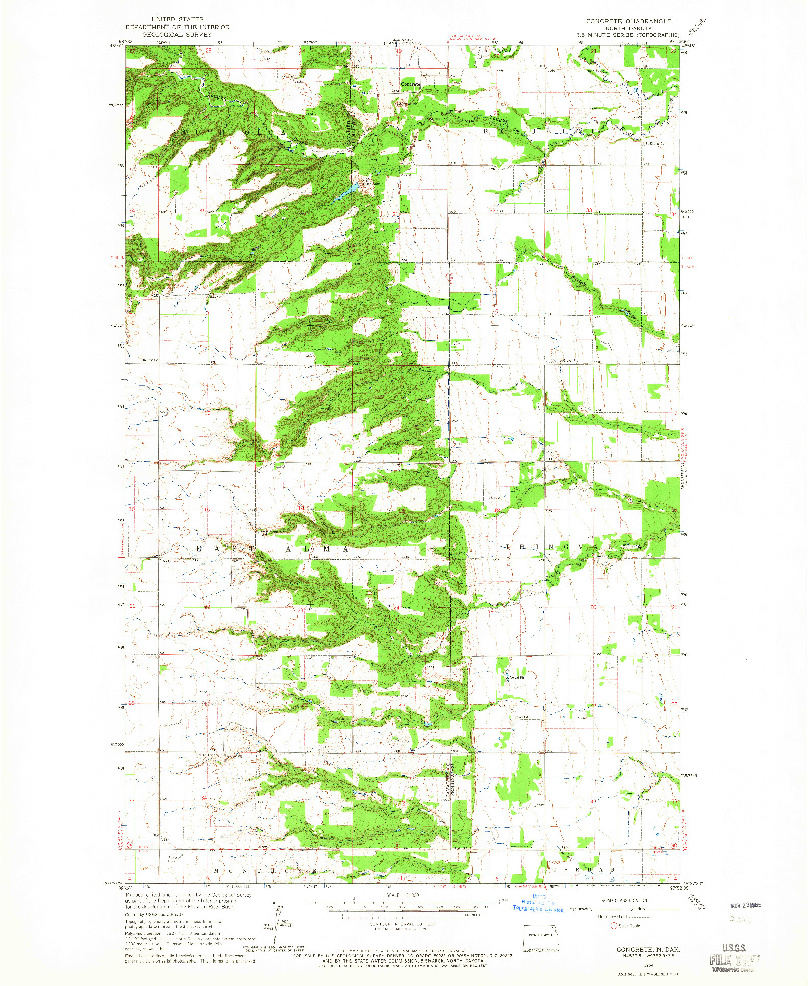 USGS 1:24000-SCALE QUADRANGLE FOR CONCRETE, ND 1964