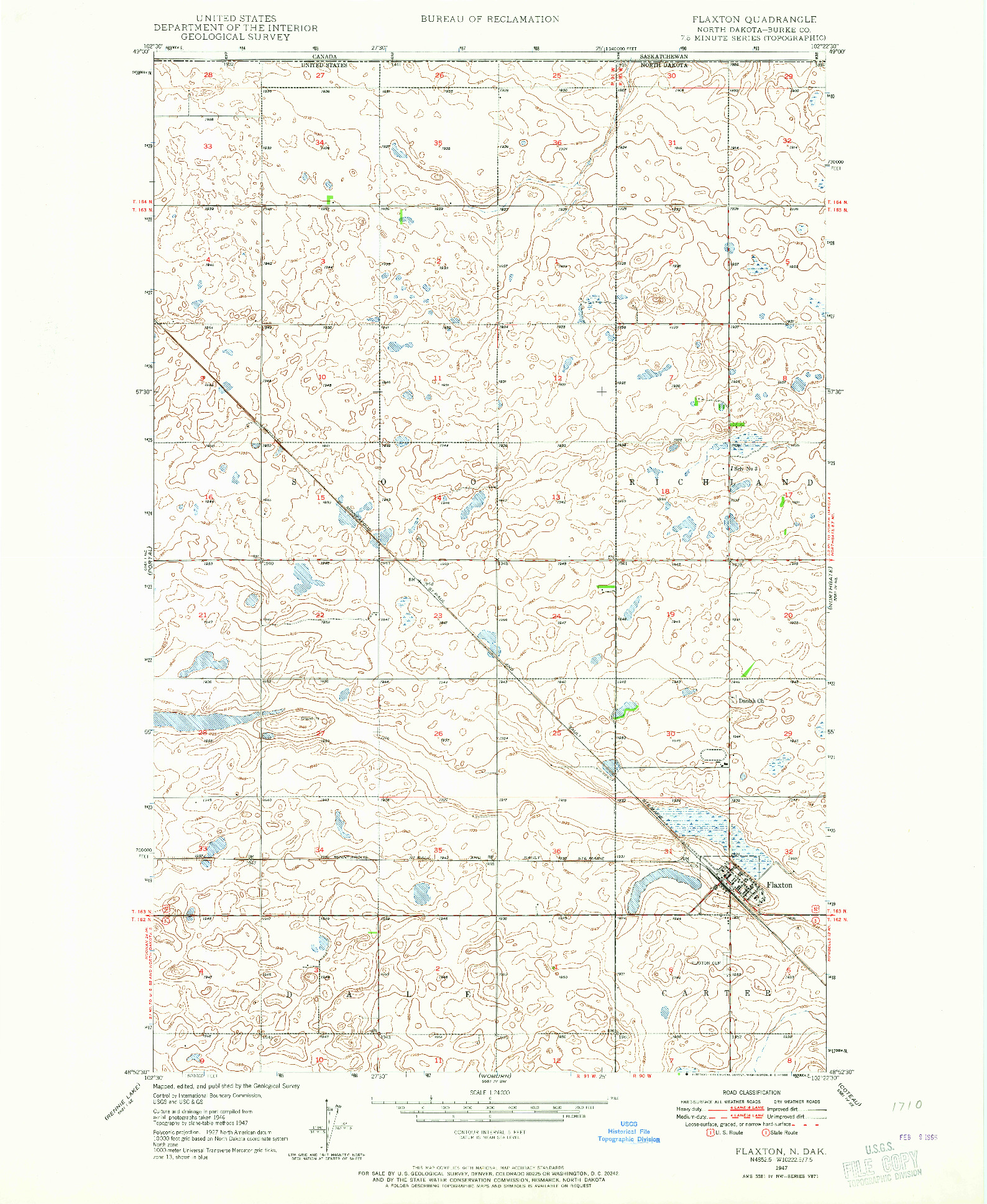 USGS 1:24000-SCALE QUADRANGLE FOR FLAXTON, ND 1947