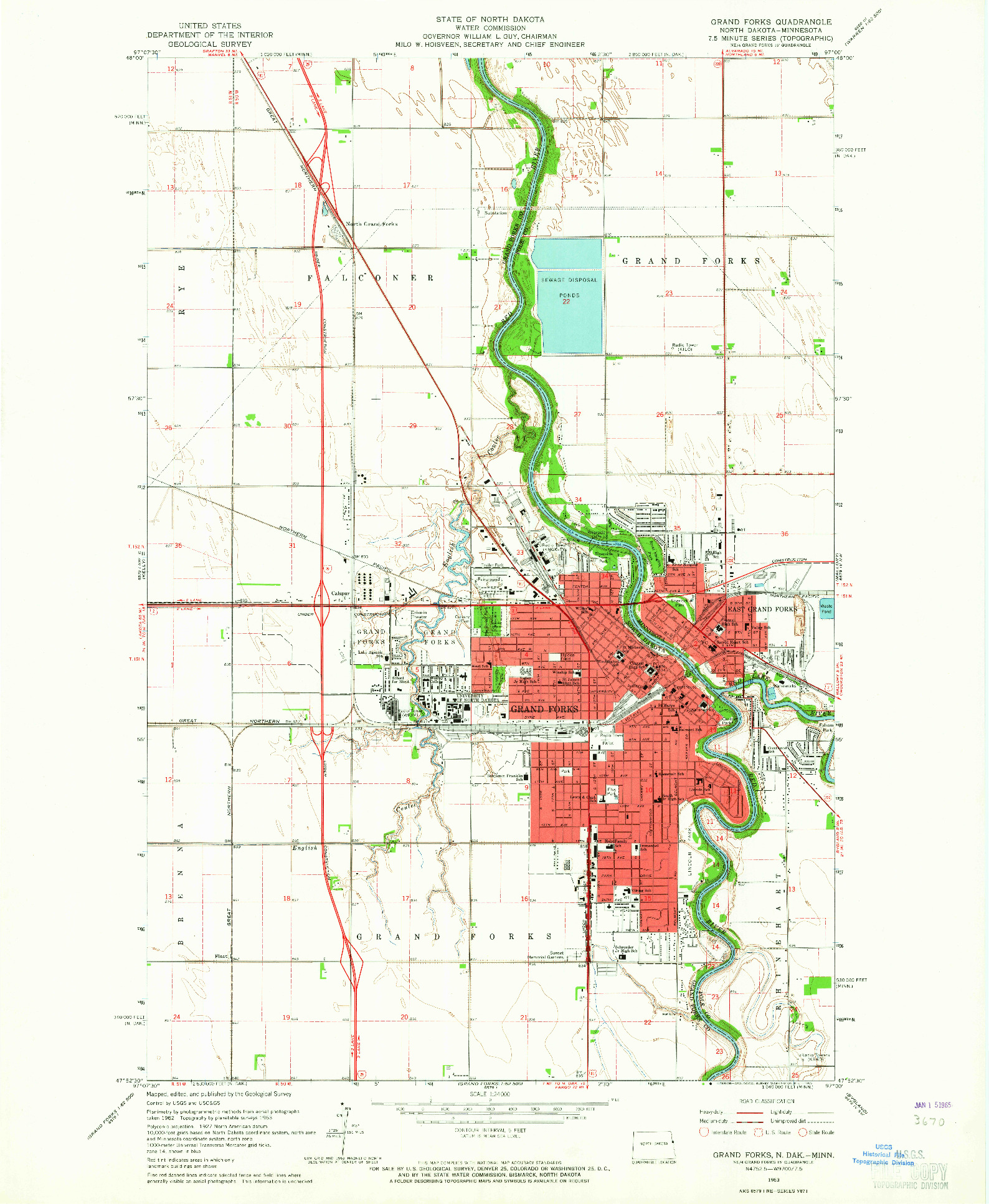 USGS 1:24000-SCALE QUADRANGLE FOR GRAND FORKS, ND 1963