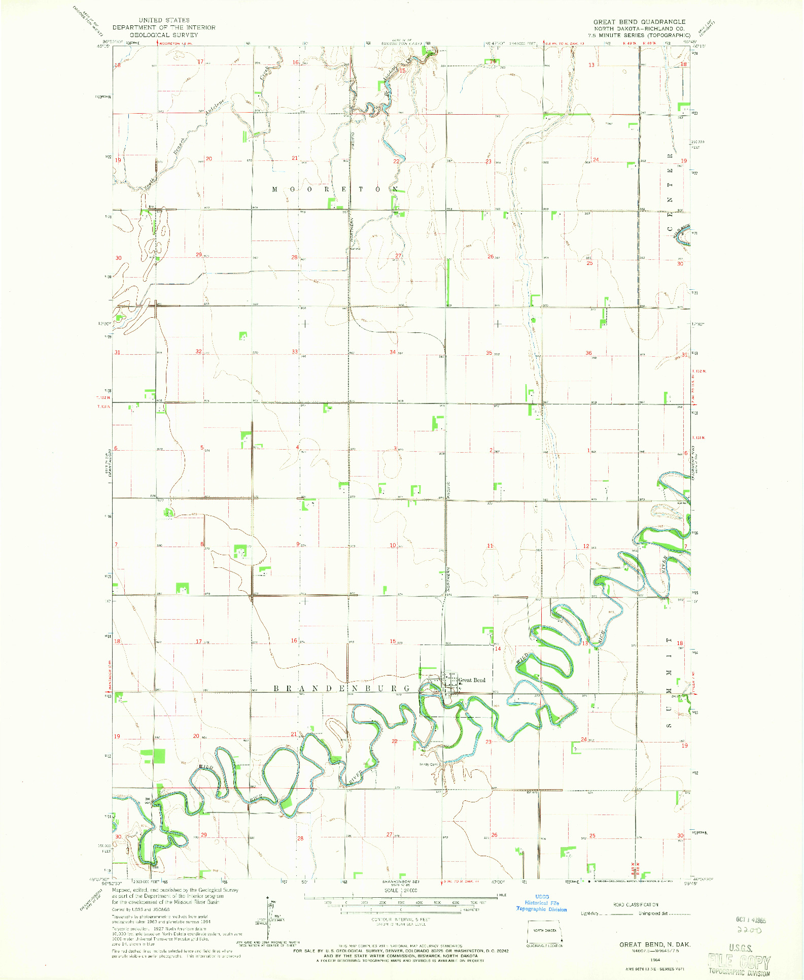USGS 1:24000-SCALE QUADRANGLE FOR GREAT BEND, ND 1964