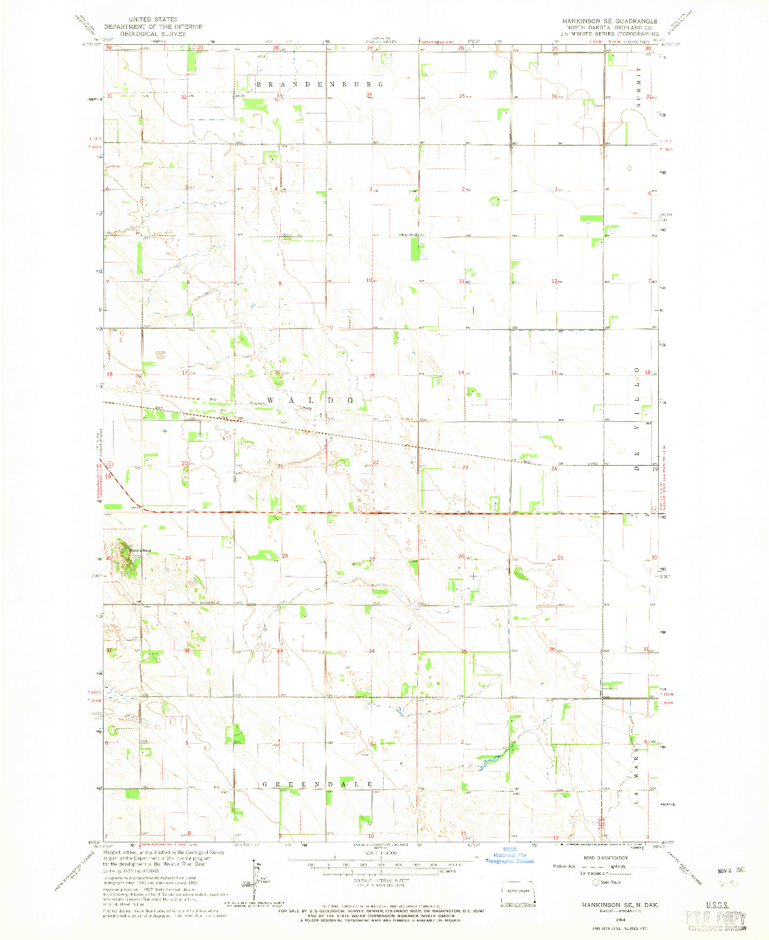 USGS 1:24000-SCALE QUADRANGLE FOR HANKINSON SE, ND 1964