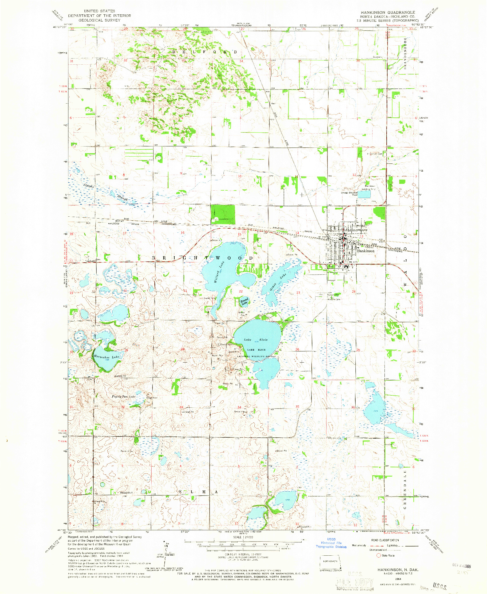 USGS 1:24000-SCALE QUADRANGLE FOR HANKINSON, ND 1964