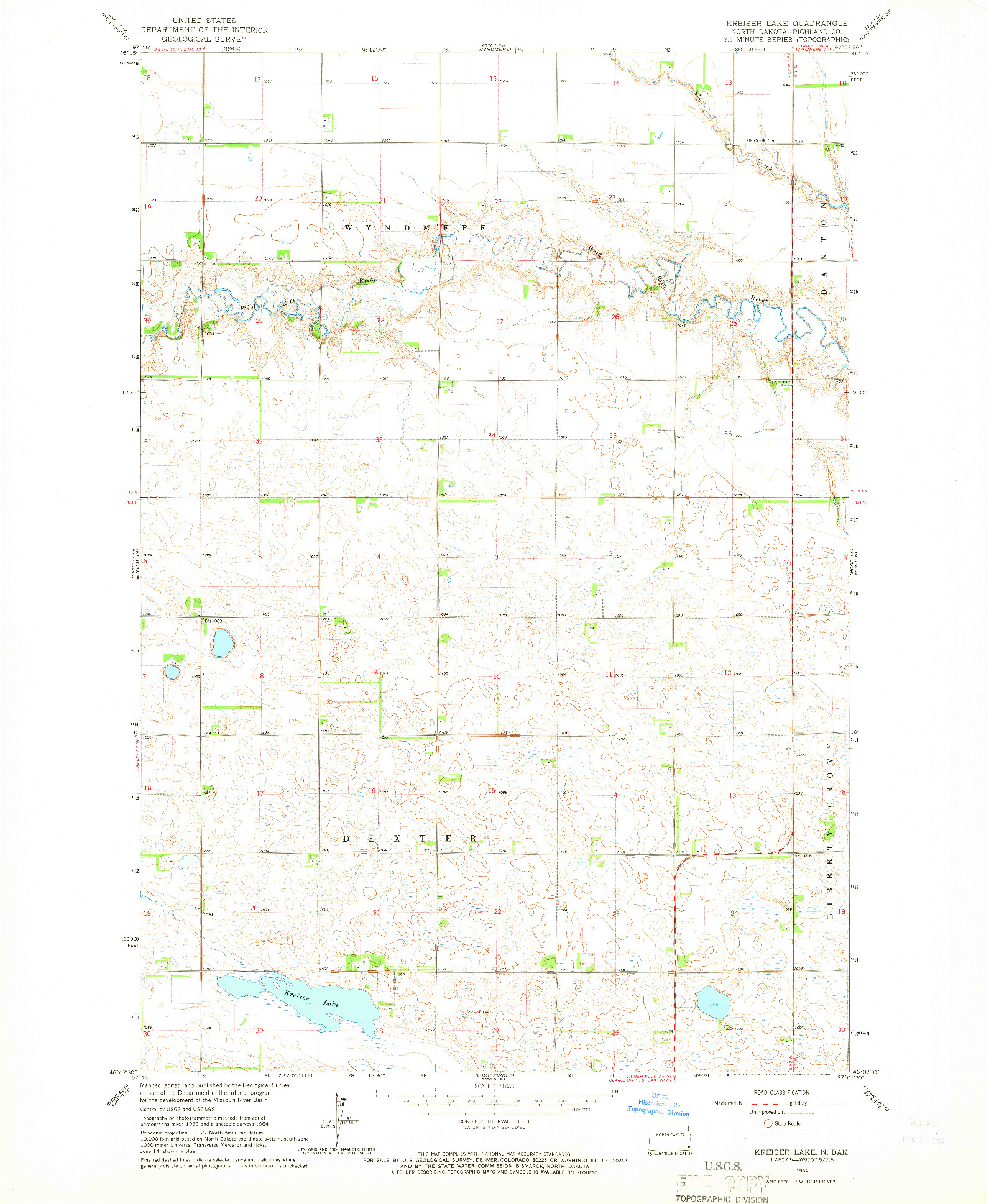 USGS 1:24000-SCALE QUADRANGLE FOR KREISER LAKE, ND 1964