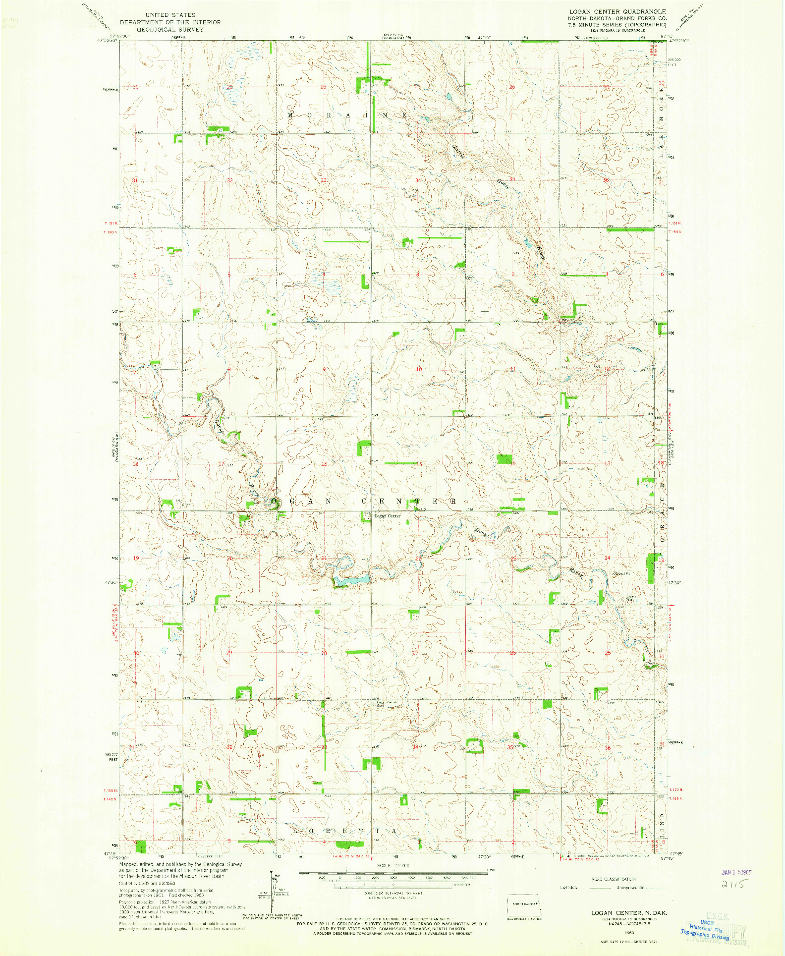 USGS 1:24000-SCALE QUADRANGLE FOR LOGAN CENTER, ND 1963