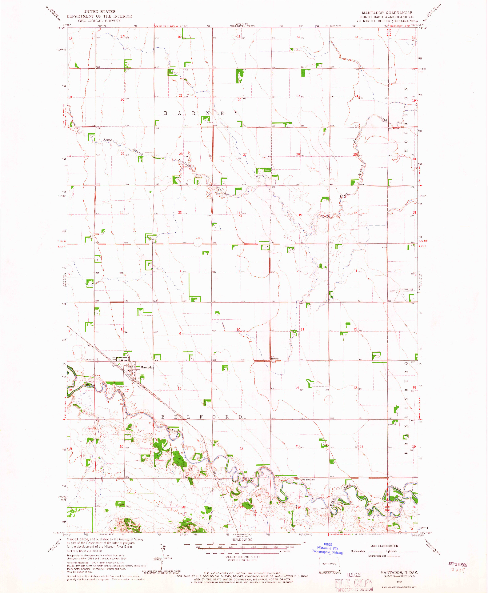 USGS 1:24000-SCALE QUADRANGLE FOR MANTADOR, ND 1964