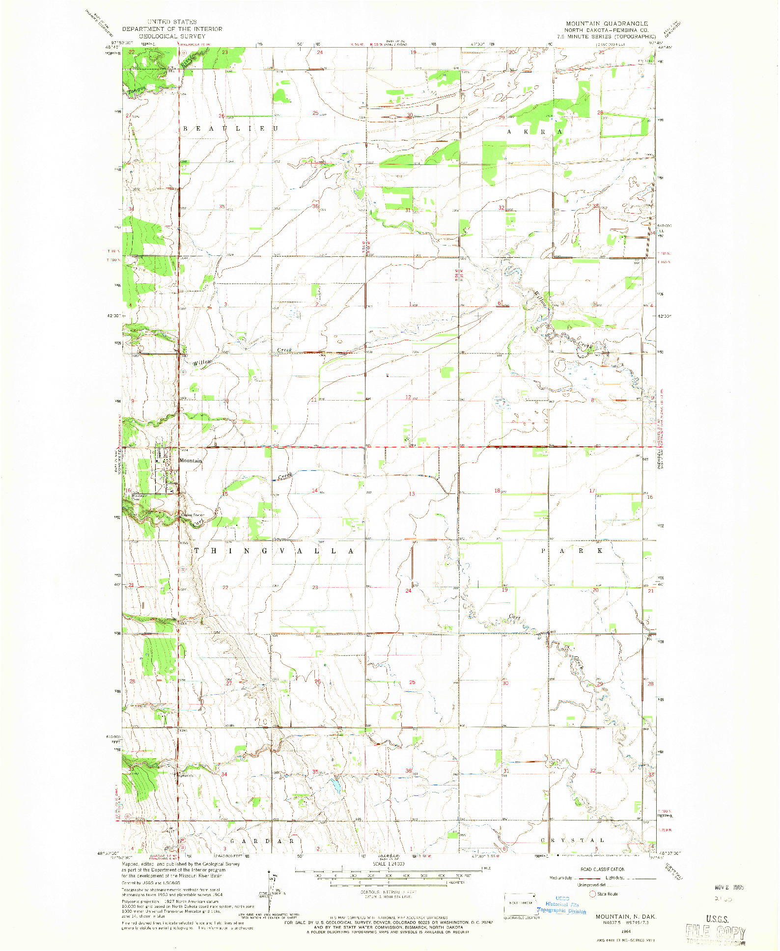 USGS 1:24000-SCALE QUADRANGLE FOR MOUNTAIN, ND 1964