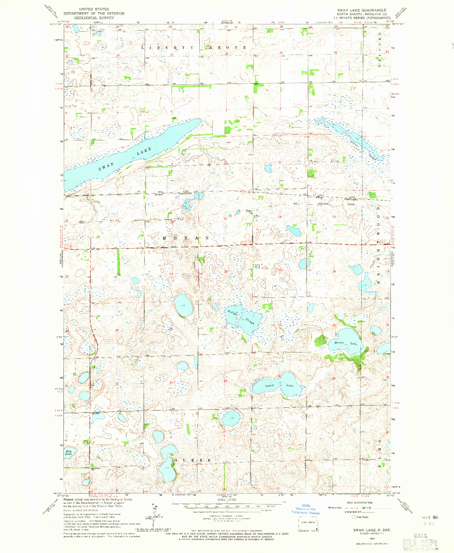 USGS 1:24000-SCALE QUADRANGLE FOR SWAN LAKE, ND 1964