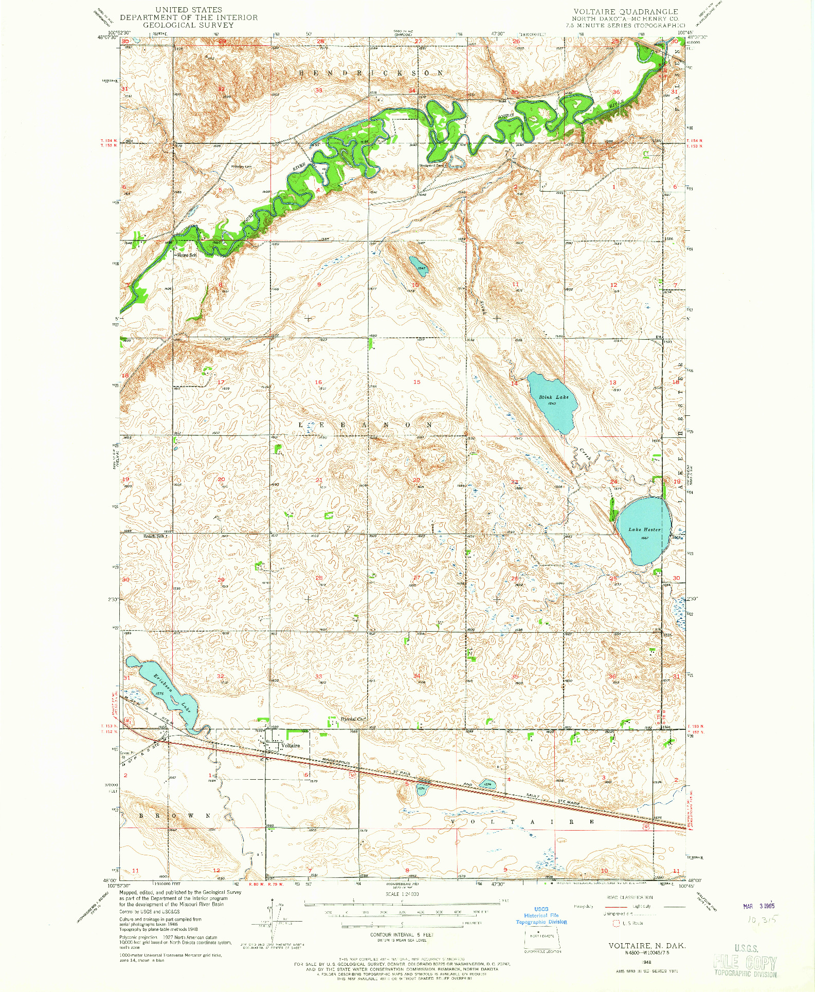 USGS 1:24000-SCALE QUADRANGLE FOR VOLTAIRE, ND 1948