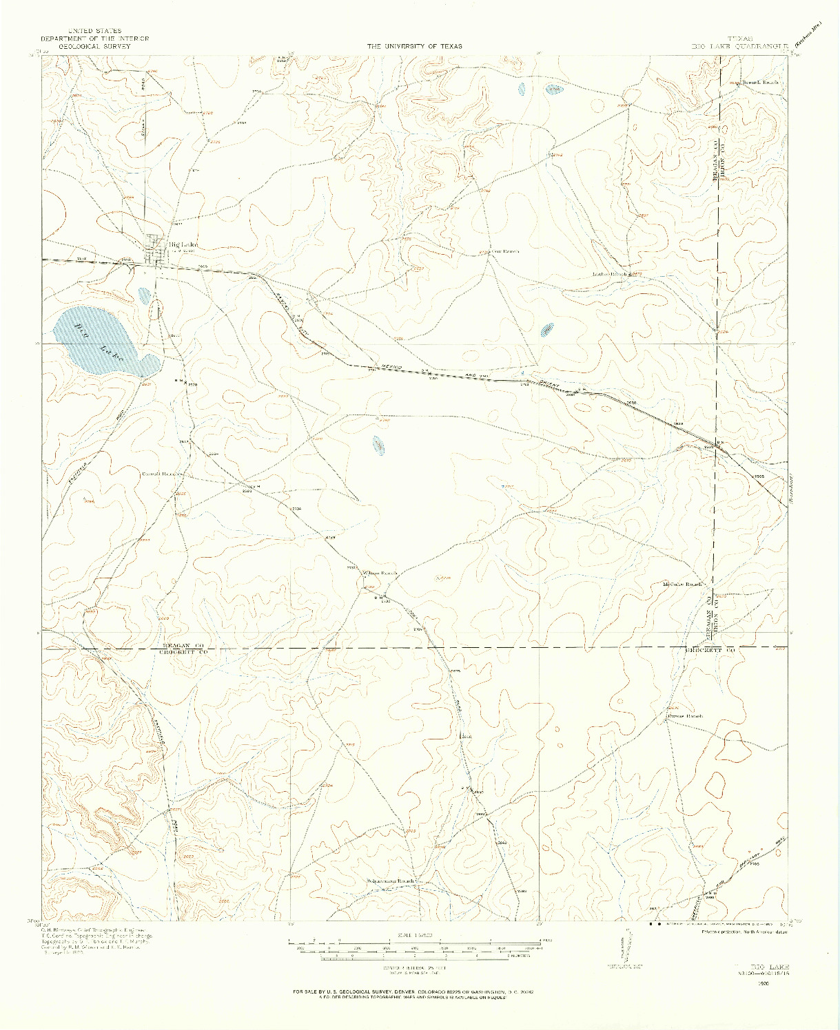 USGS 1:62500-SCALE QUADRANGLE FOR BIG LAKE, TX 1920
