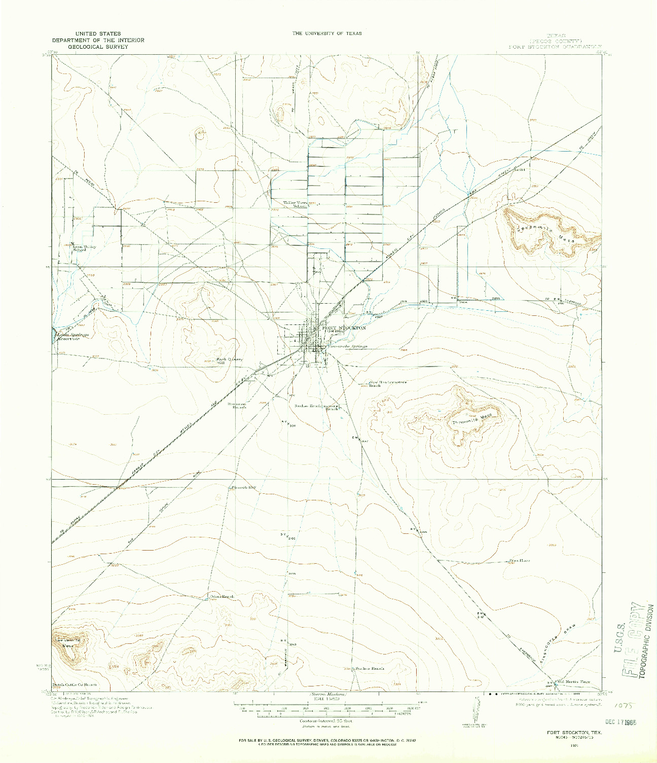 USGS 1:62500-SCALE QUADRANGLE FOR FORT STOCKTON, TX 1921