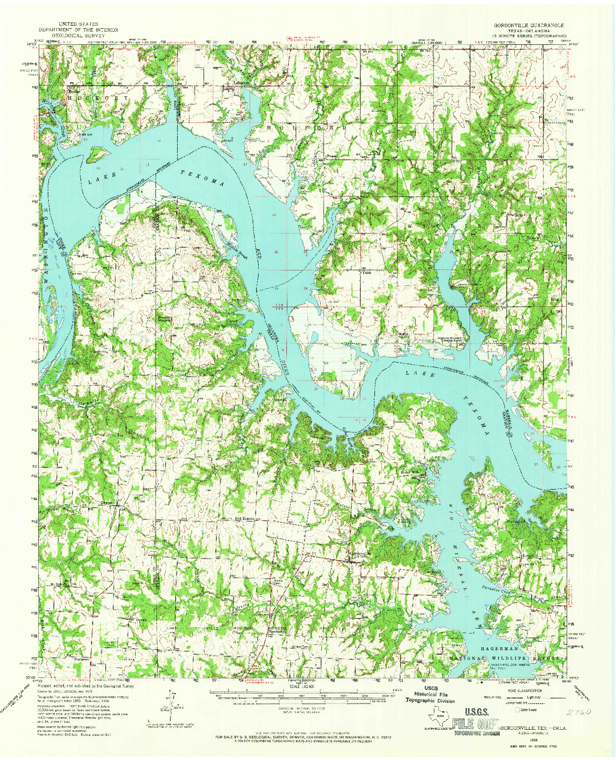 USGS 1:62500-SCALE QUADRANGLE FOR GORDONVILLE, TX 1958