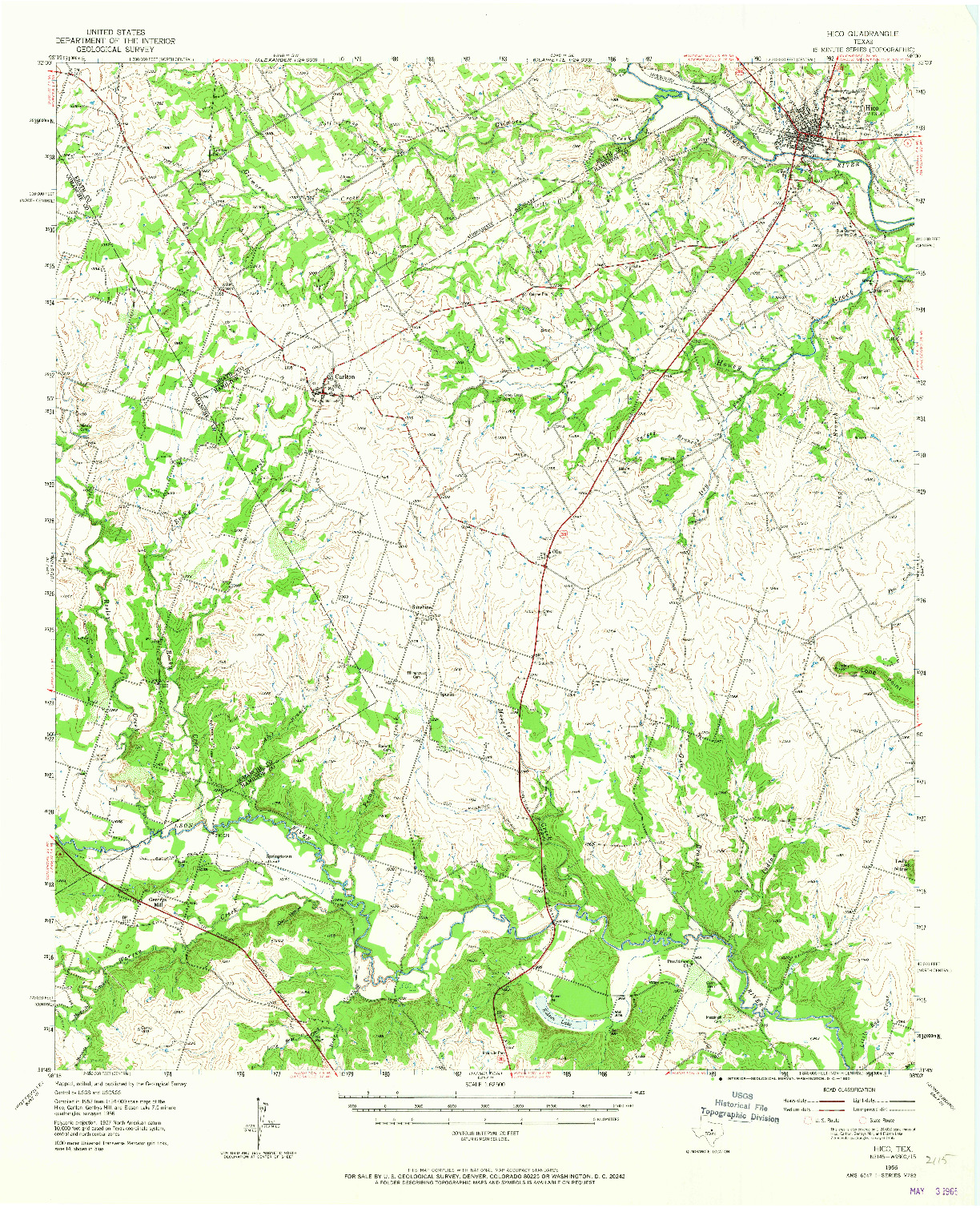 USGS 1:62500-SCALE QUADRANGLE FOR HICO, TX 1956