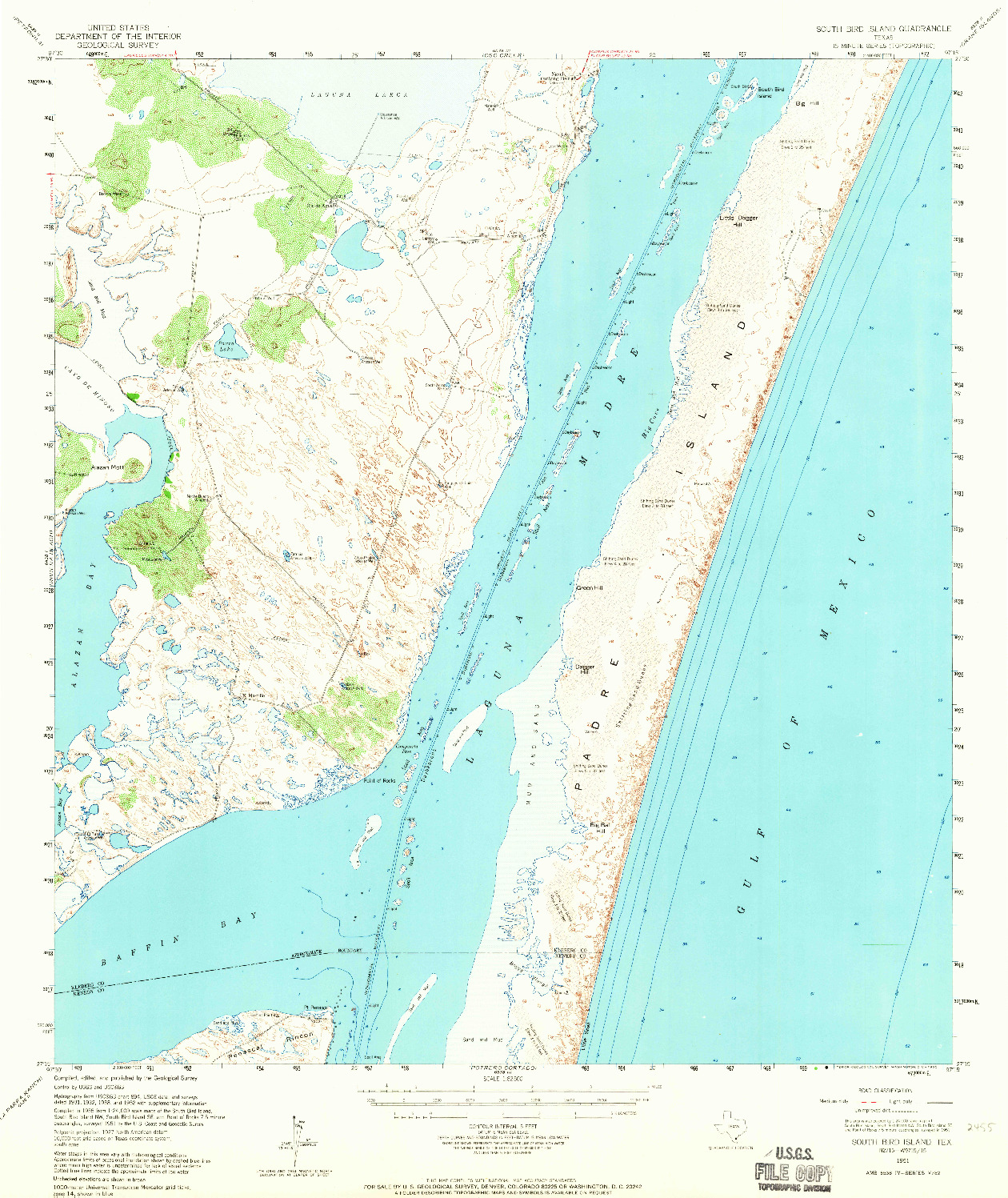 USGS 1:62500-SCALE QUADRANGLE FOR SOUTH BIRD ISLAND, TX 1951