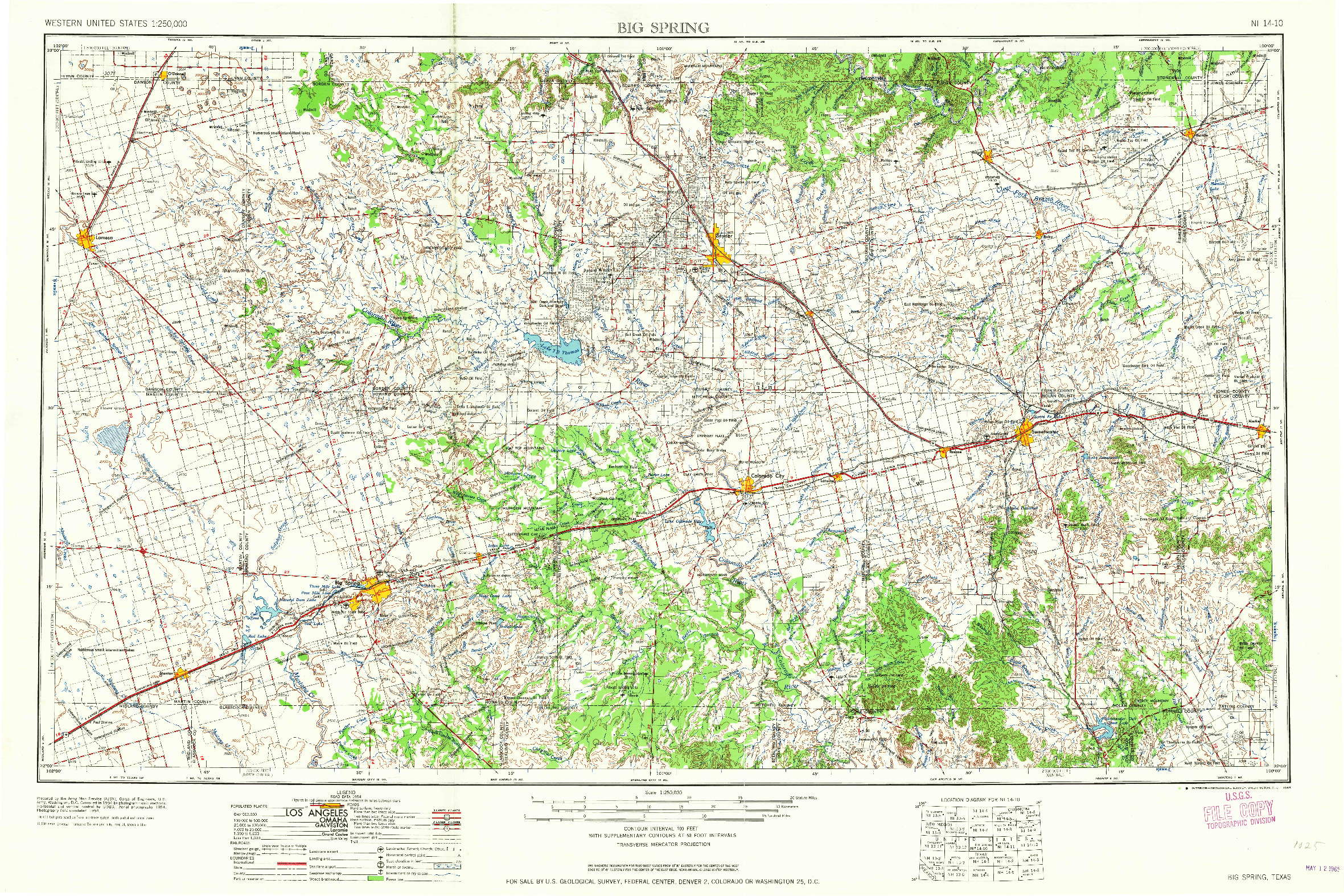 USGS 1:250000-SCALE QUADRANGLE FOR BIG SPRING, TX 1954