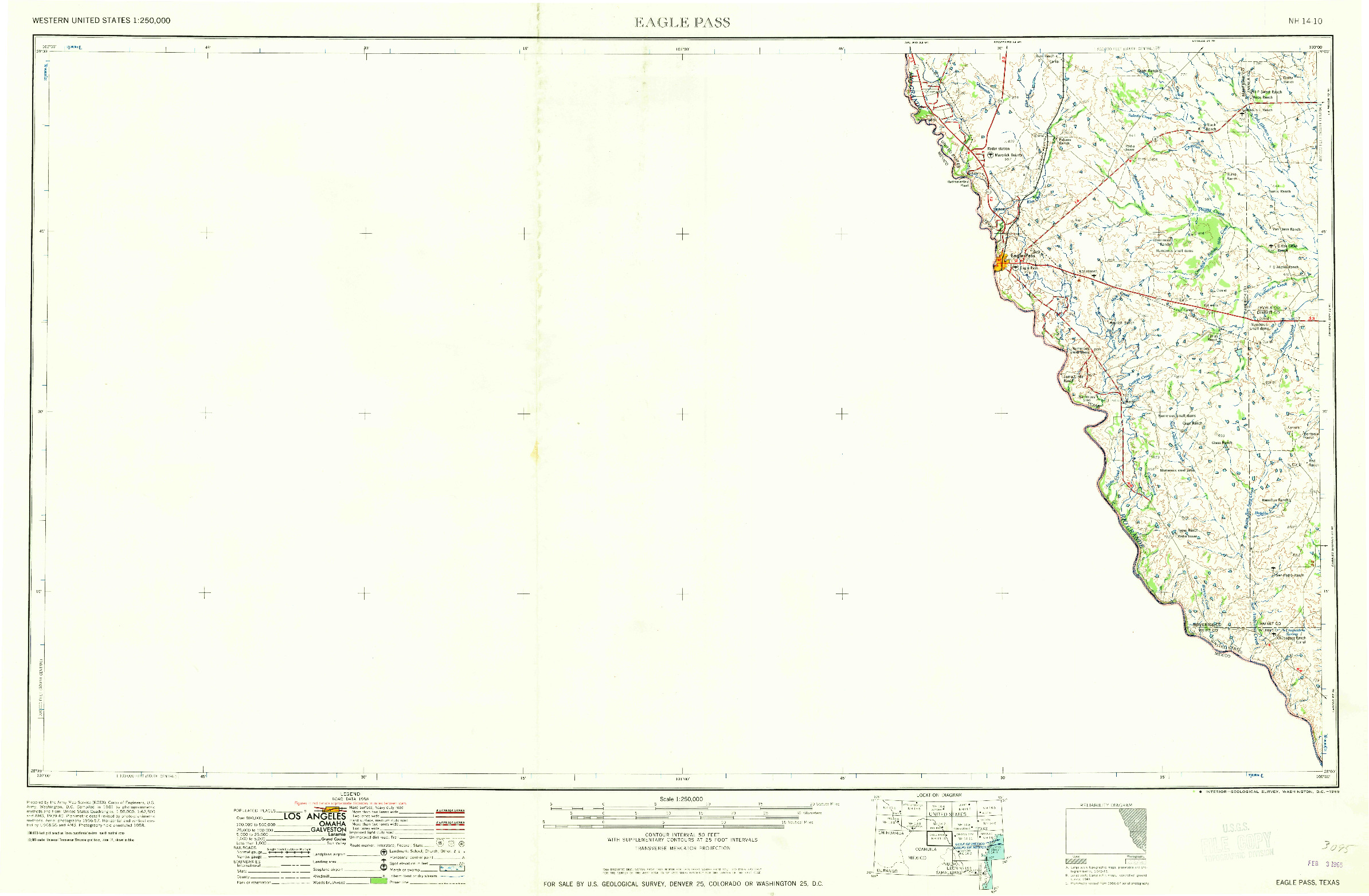 USGS 1:250000-SCALE QUADRANGLE FOR EAGLE PASS, TX 1965