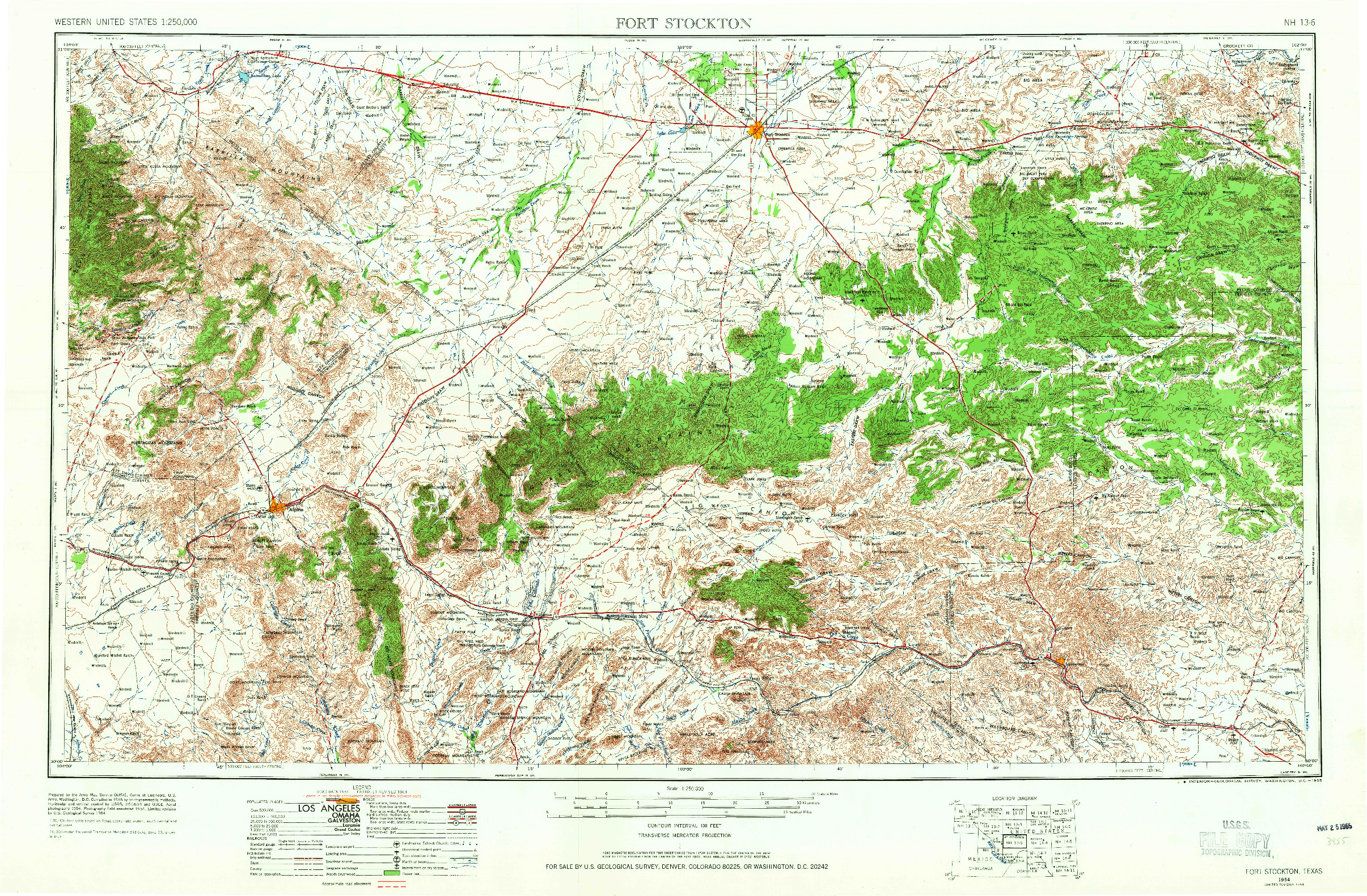 USGS 1:250000-SCALE QUADRANGLE FOR FORT STOCKTON, TX 1954