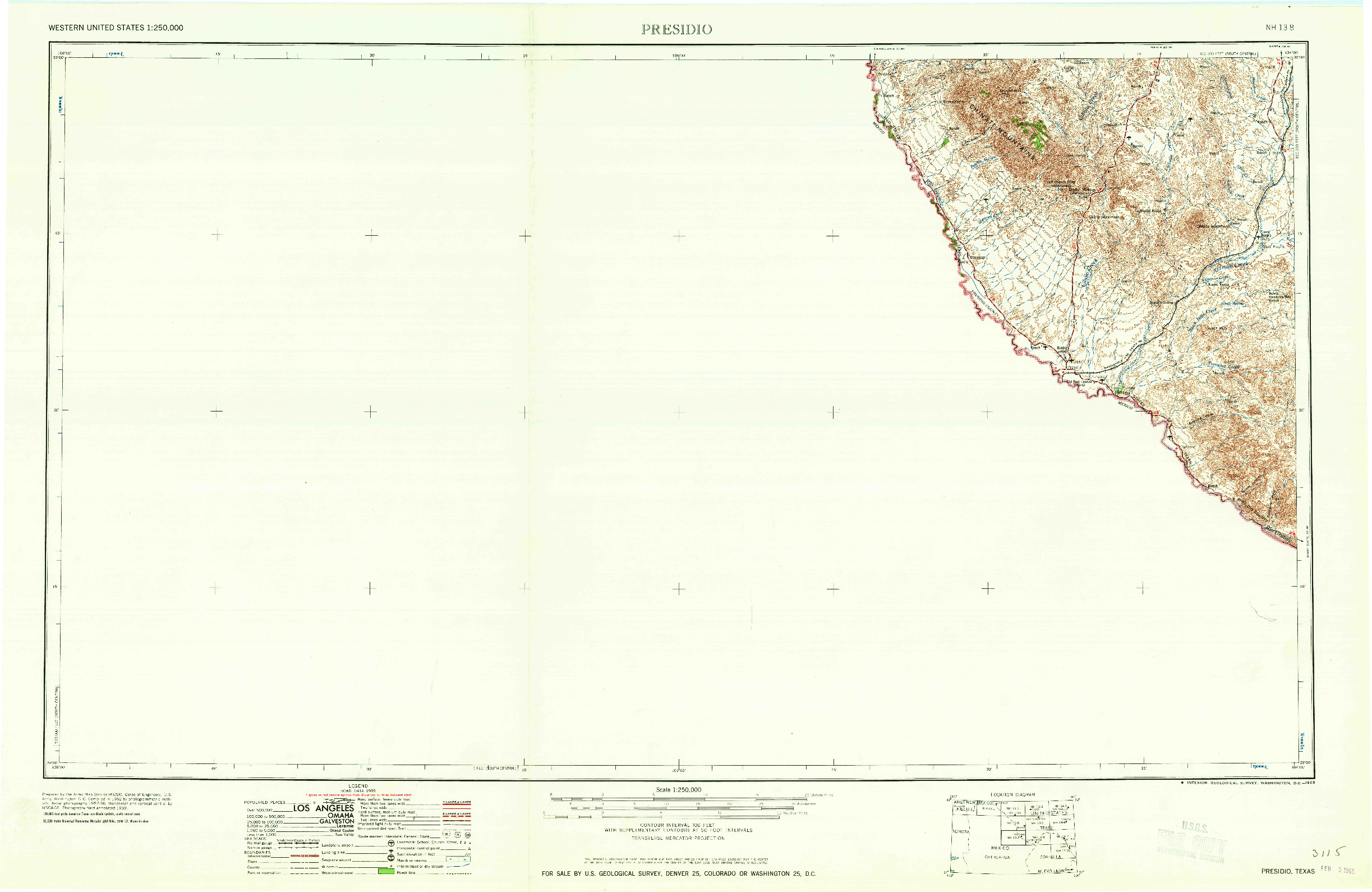 USGS 1:250000-SCALE QUADRANGLE FOR PRESIDIO, TX 1965